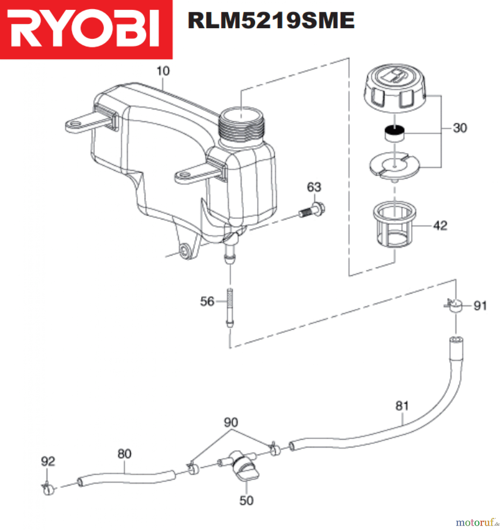  Ryobi Rasenmäher Benzin RLM5219SME Tank