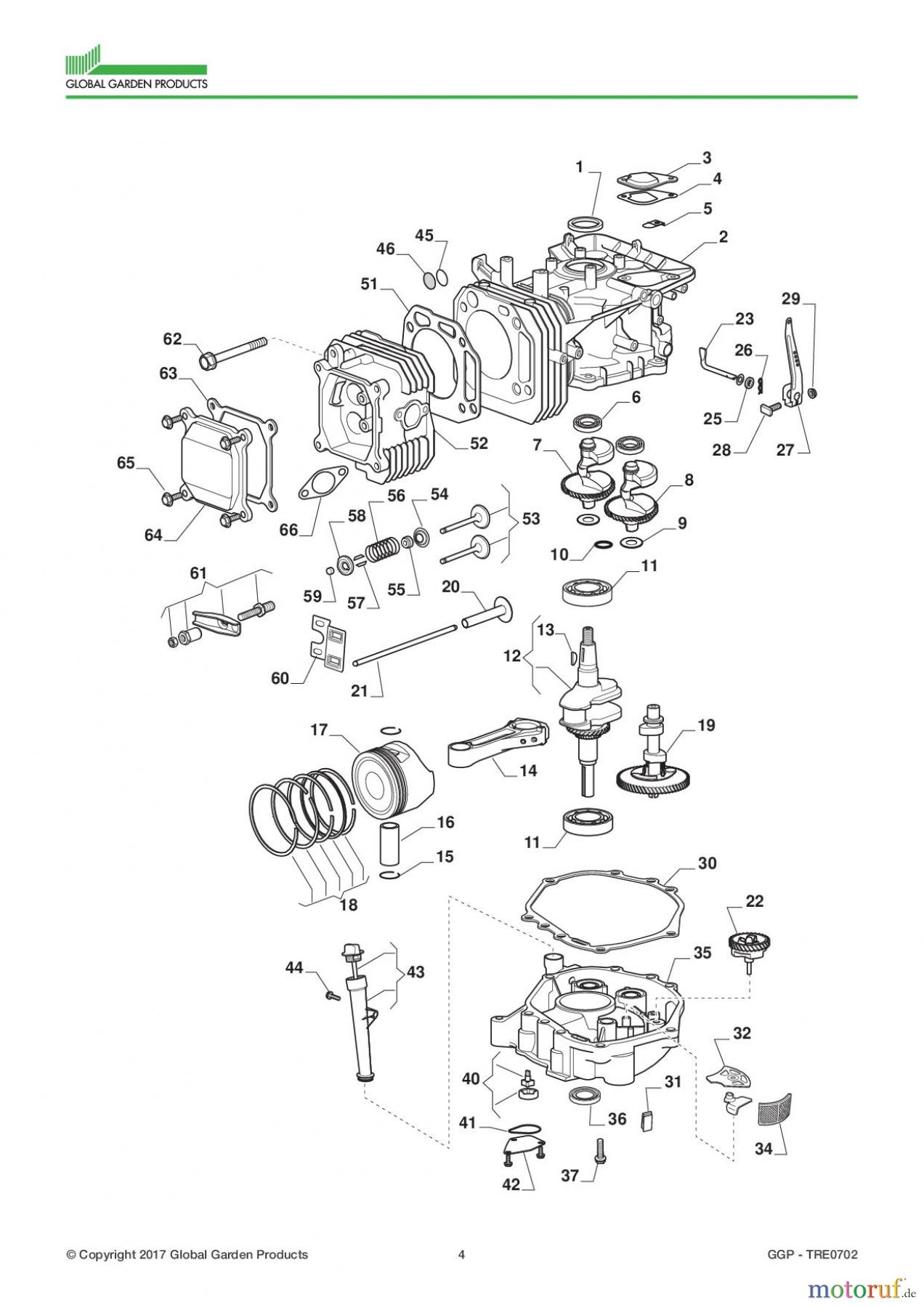 Global Garden Products GGP Motoren 2017 TRE0702 Engine - Piston, Crankshaft