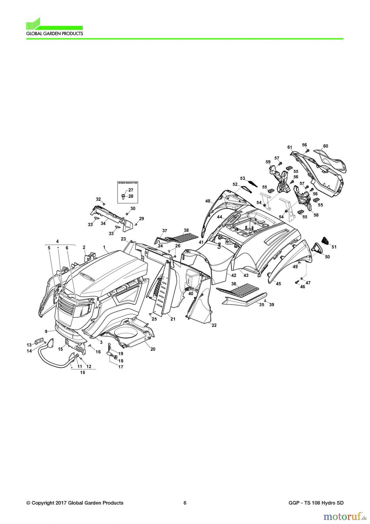Global Garden Products GGP Aufsitzmäher Seitenauswurf 108-118cm 2017 TS 108 Hydro SD Body with twin-cylinder engine