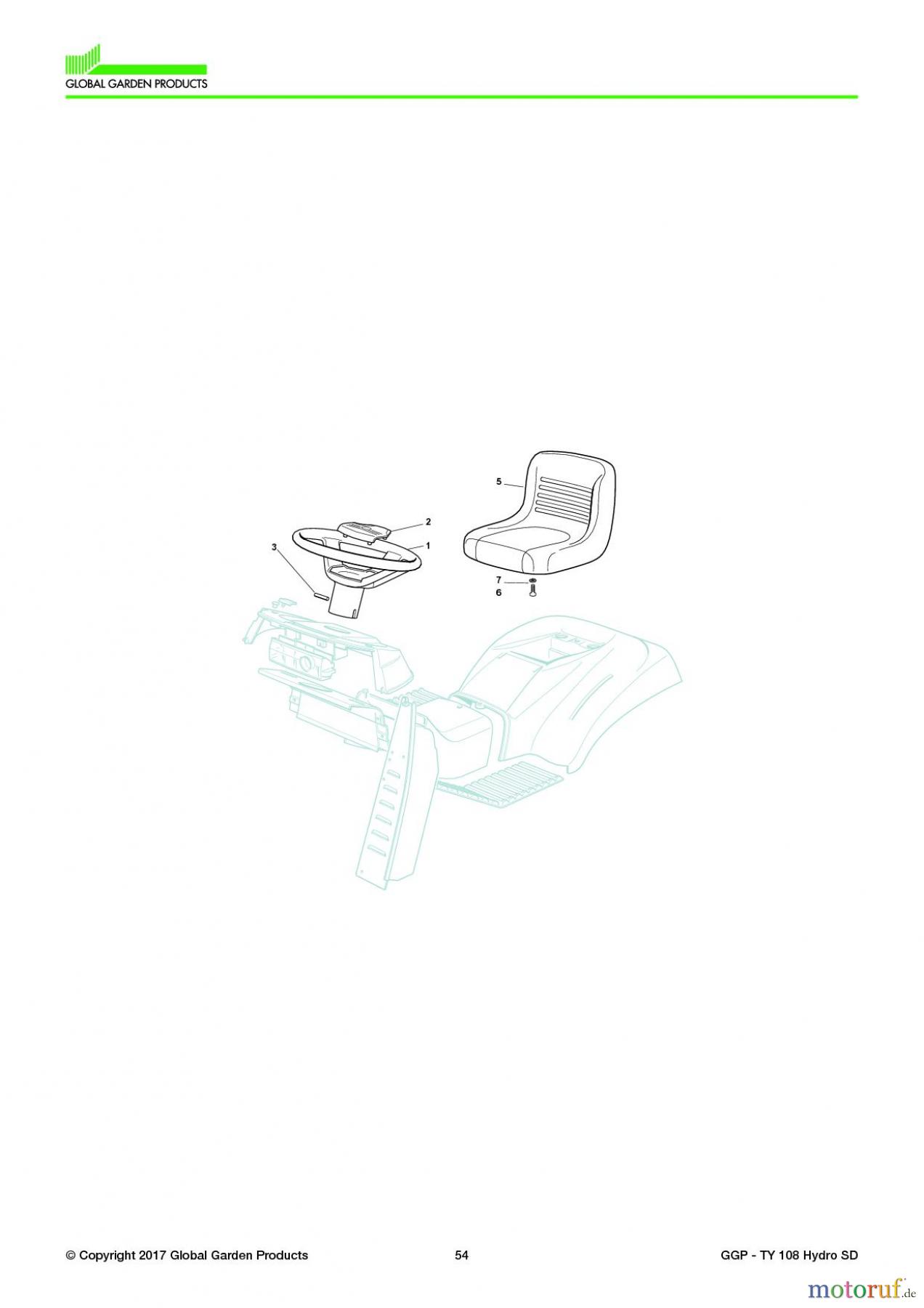 Global Garden Products GGP Aufsitzmäher Seitenauswurf 108-118cm 2017 TY 108 Hydro SD Seat & Steering Wheel
