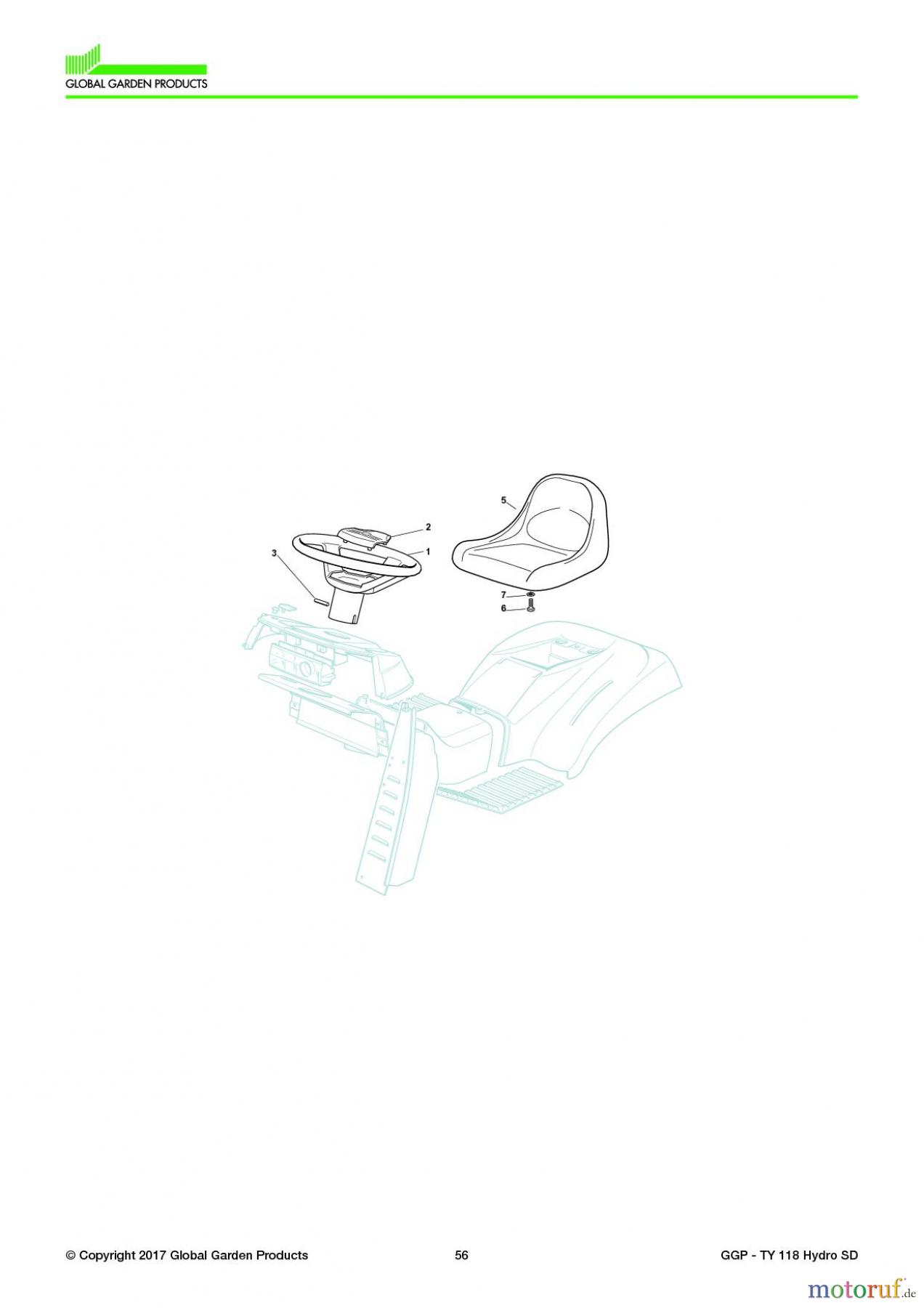 Global Garden Products GGP Aufsitzmäher Seitenauswurf 108-118cm 2017 TY 118 Hydro SD Seat & Steering Wheel