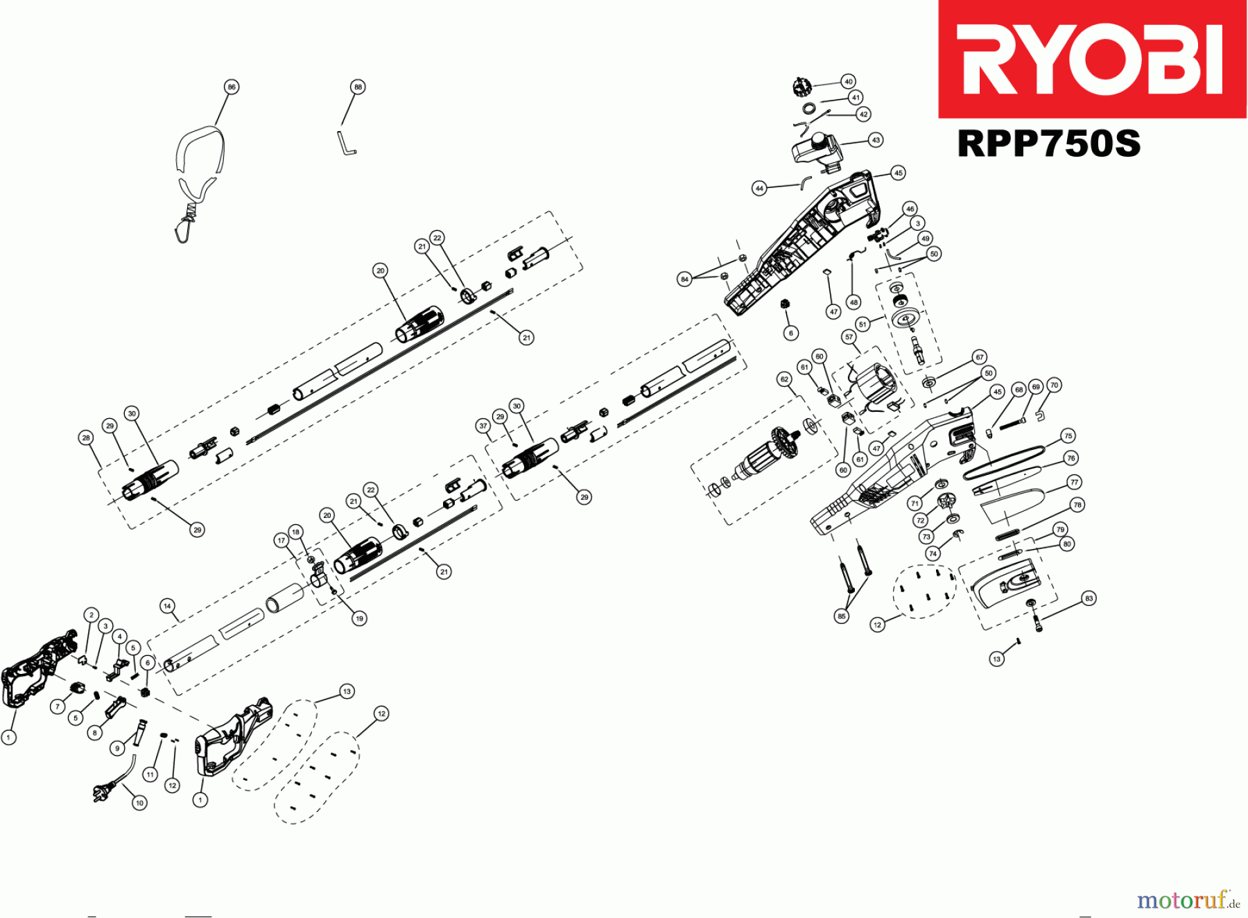  Ryobi Hochentaster RPP750S 750 W Elektro-Hoch-Entaster