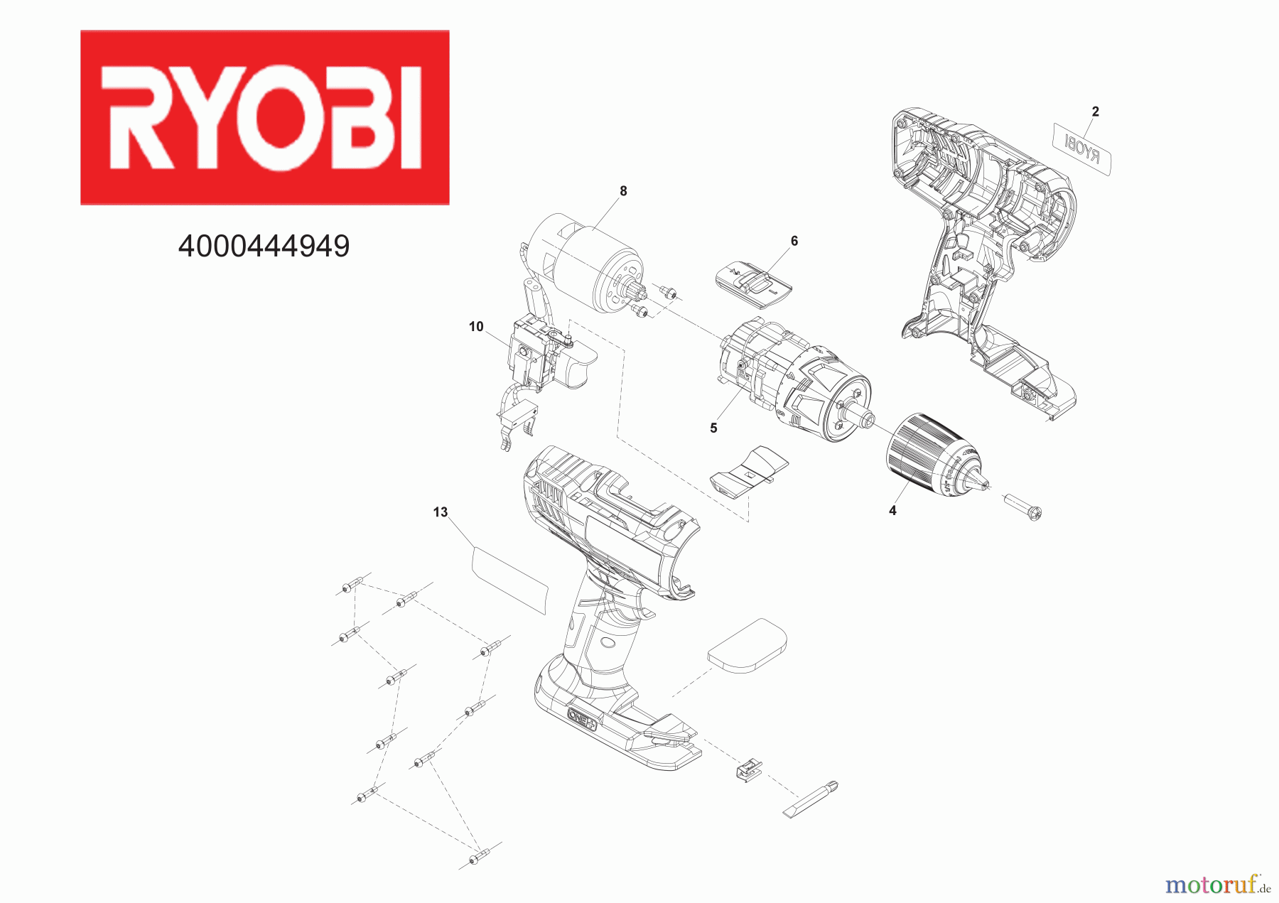  Ryobi (Schlag-)Bohrschrauber Akkuschrauber R18DDP2-0 18 V Akku-Bohrschrauber Seite 1