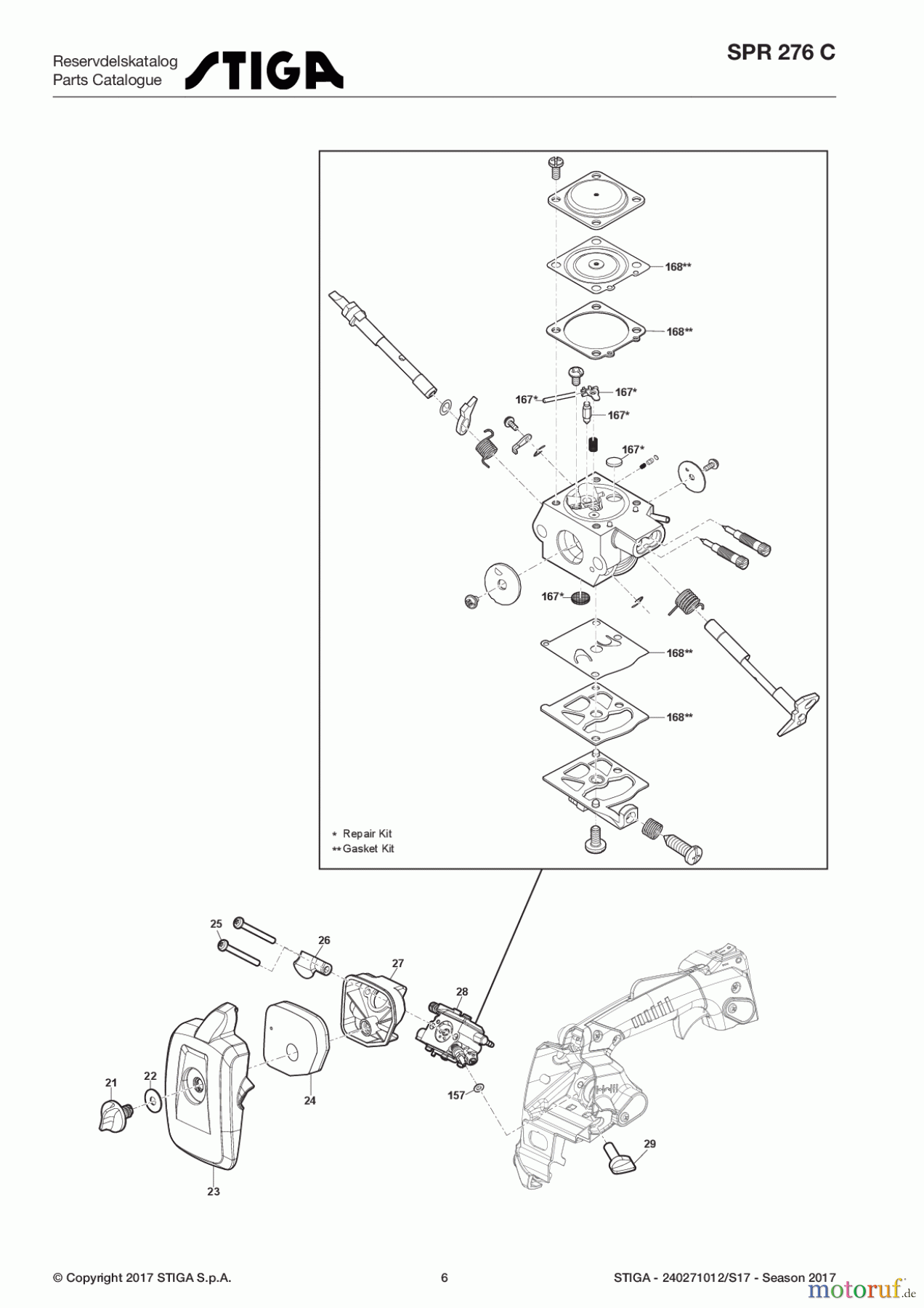 Stiga Kettensägen Baujahr 2017 Benzin 2017 SPR 276 C 240271012/S17 - Season 2017 Engine - Carburetor