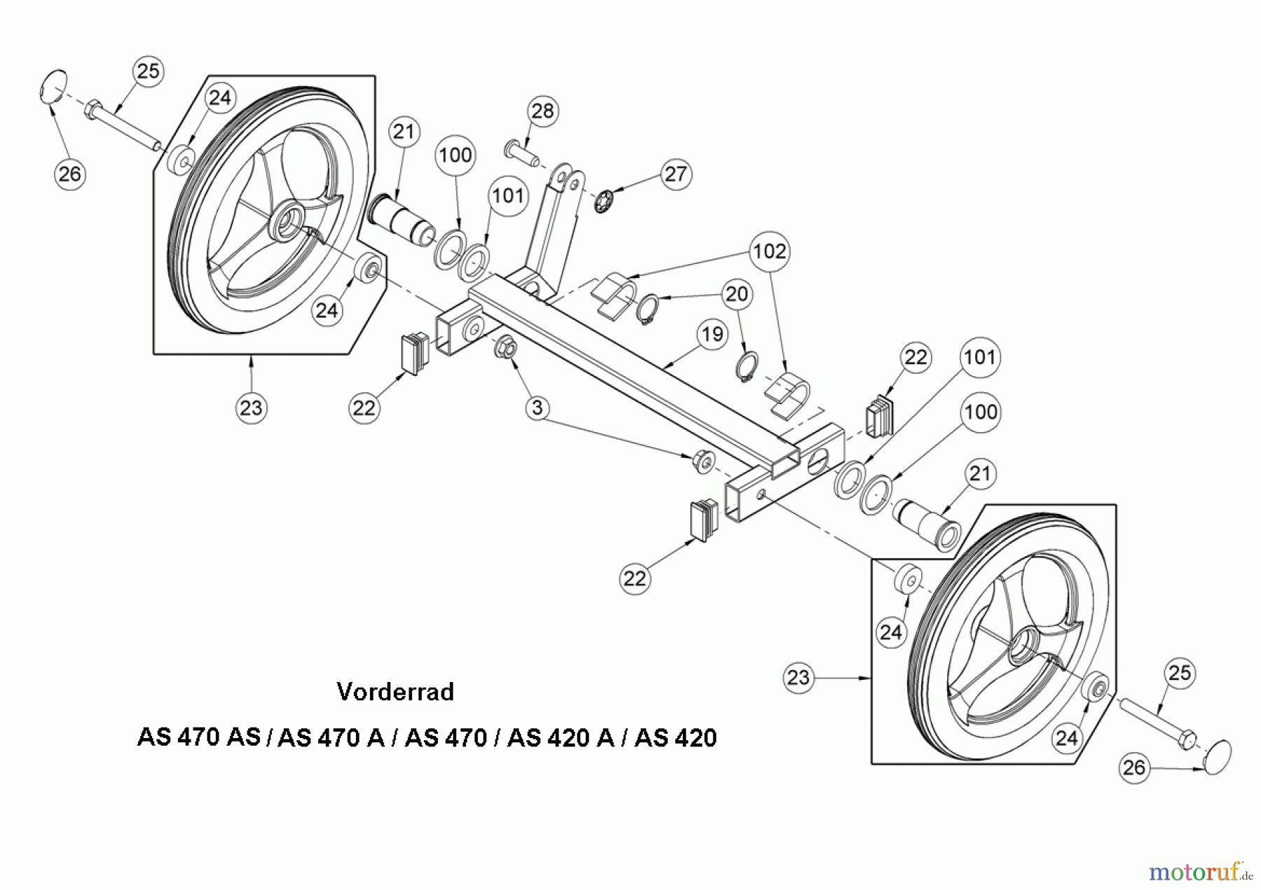 AS-Motor (neu) Rasen Mulch-Rasenmäher AS 420 4T A und AS 420 A SuperClip ab FNr. 025713030001 Vorderrad