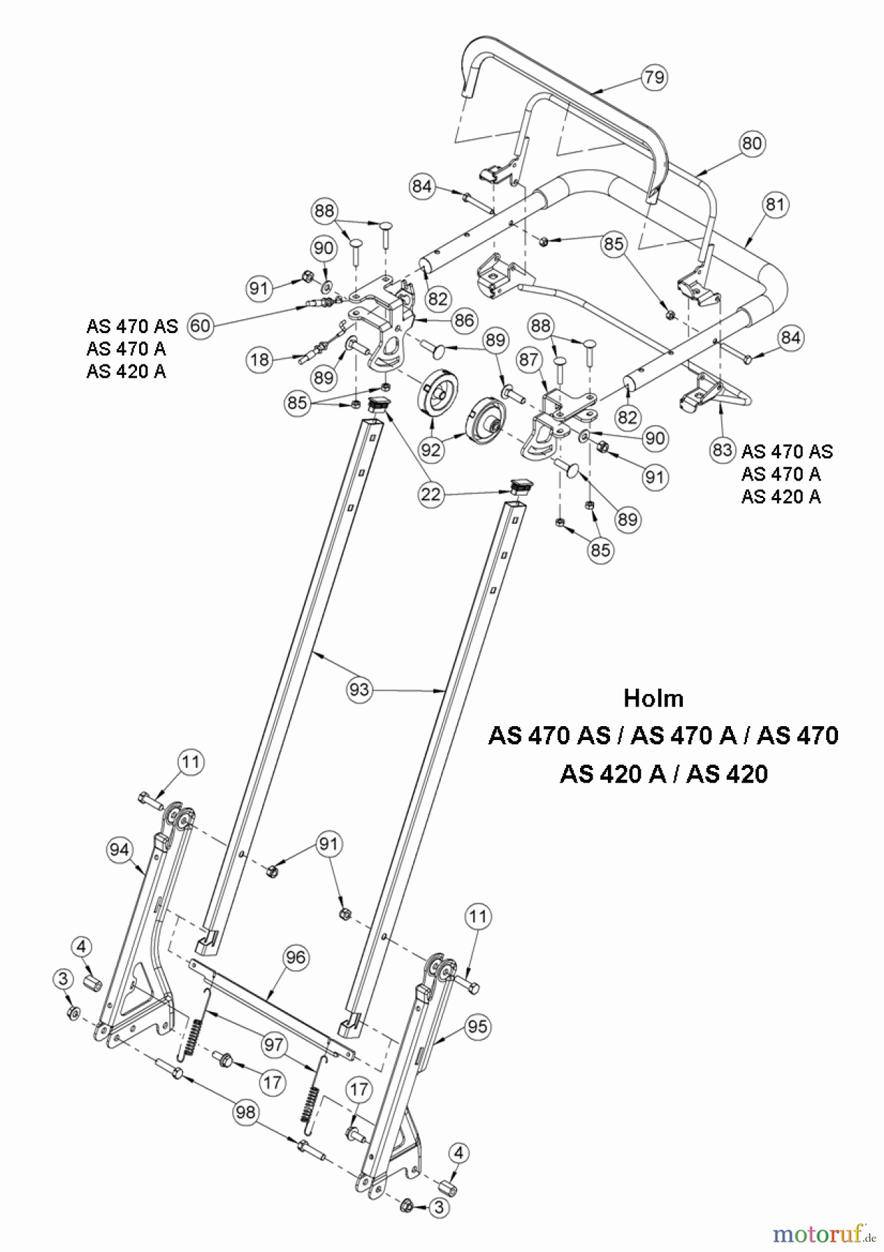 AS-Motor (neu) Rasen Mulch-Rasenmäher AS 470 4T A und AS 470 A SuperClip ab FNr. 025513030001 Holm
