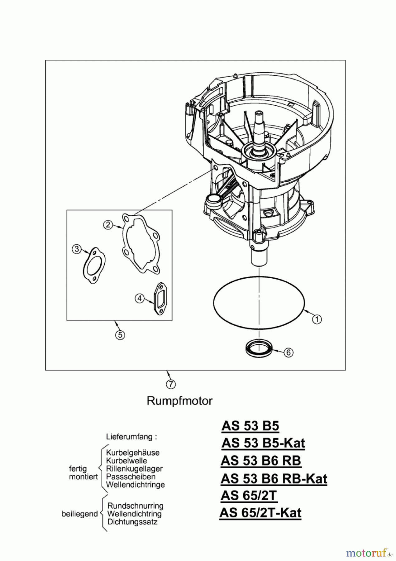 AS-Motor (neu) Rasen Profi-Rasenmäher AS 53 Allrad AS 53 2T 4WD und AS 53 B5 cat ab FNr. 020808040001 Rumpfmotor
