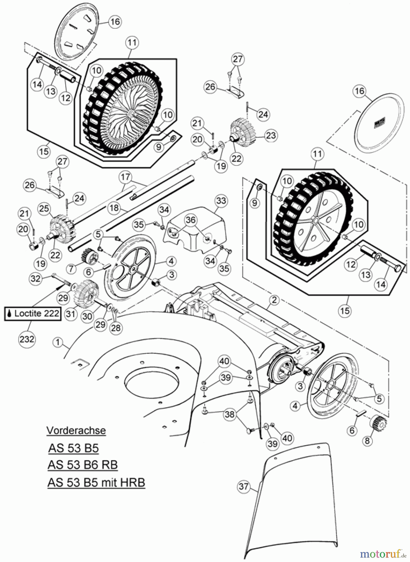 AS-Motor (neu) Rasen Profi-Rasenmäher AS 53 Allrad AS 53 2T 4WD und AS 53 B5 cat ab FNr. 020808040001 Vorderachse