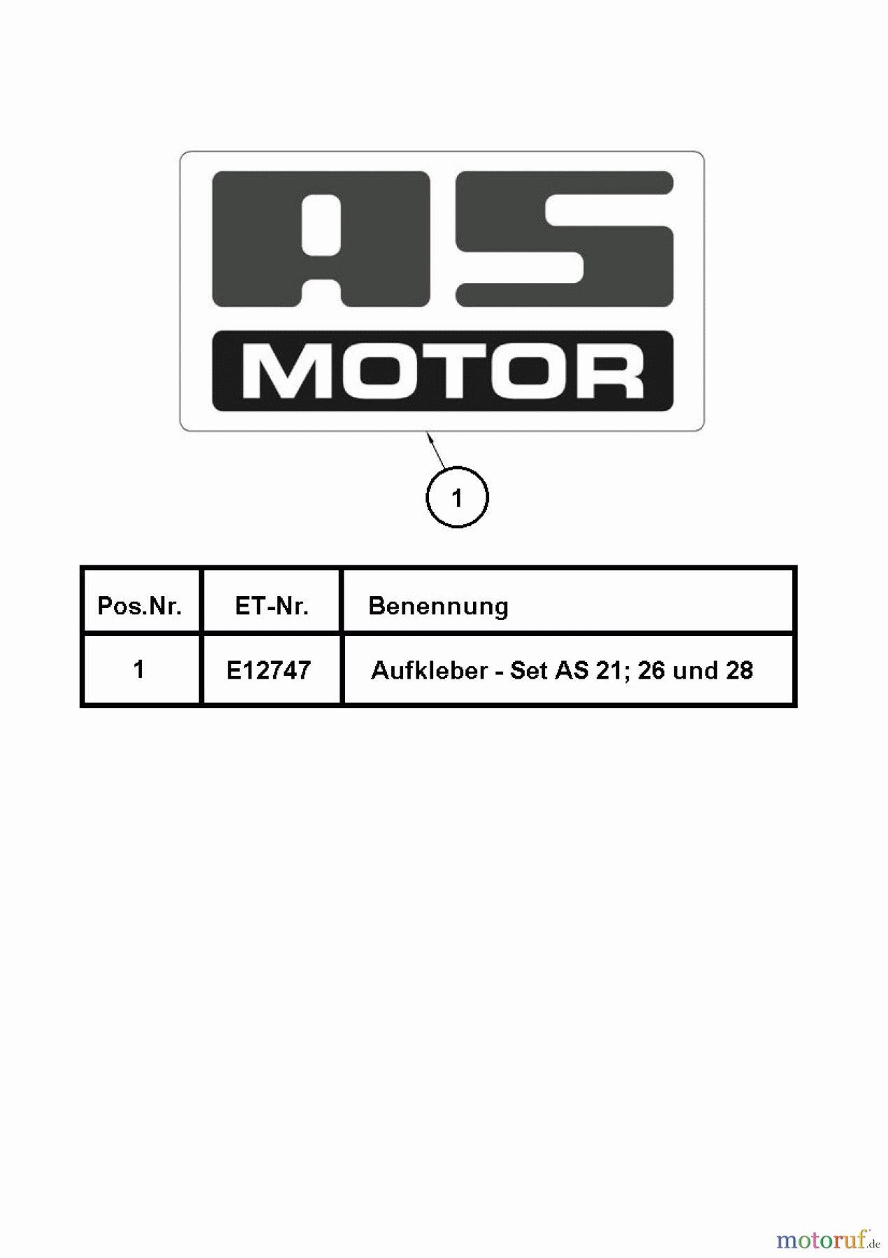  AS-Motor (neu) Hochgras Allmäher AS 28 AS 28/3 ab FNr. 0123644001 Aufkleber - Set