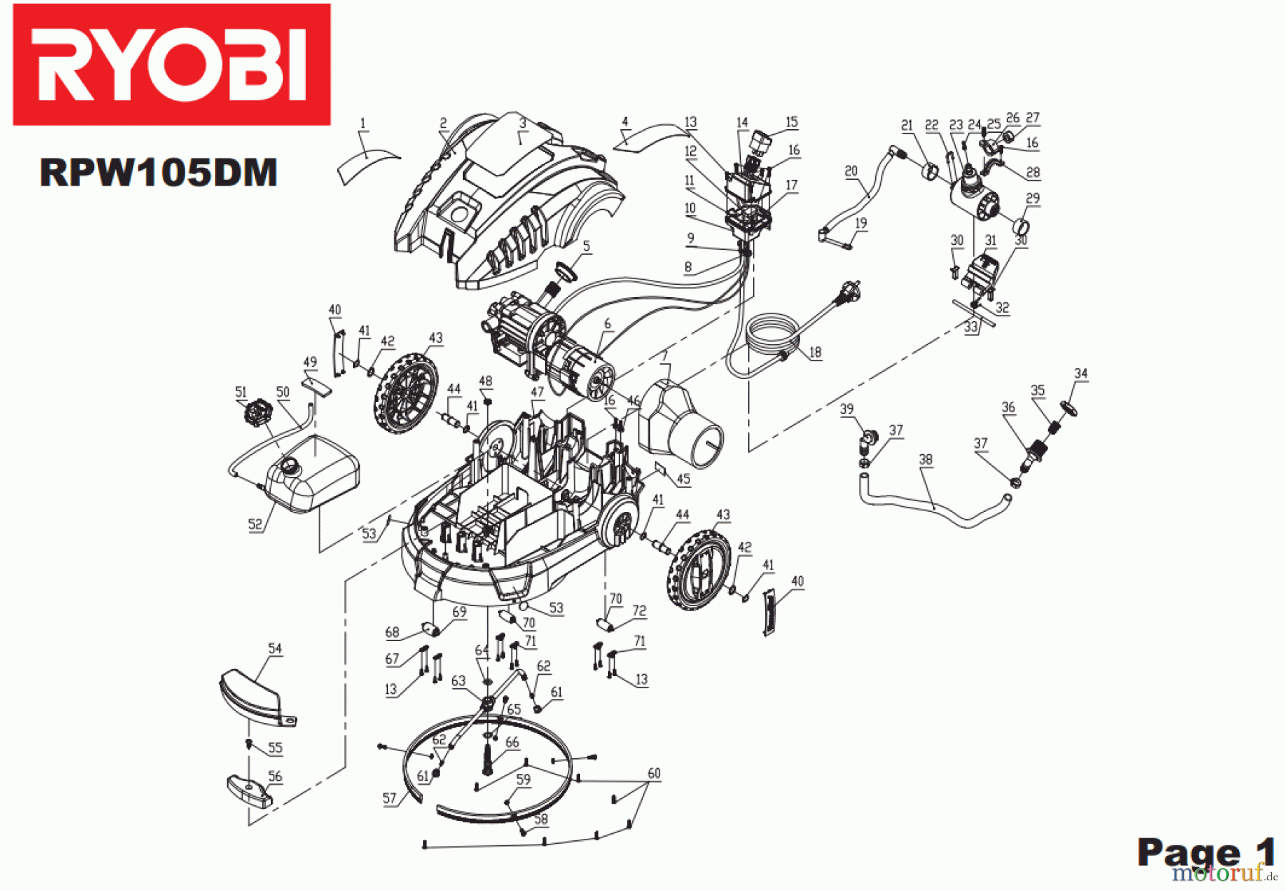 Ryobi Hochdruckreiniger RPW105DM Seite1