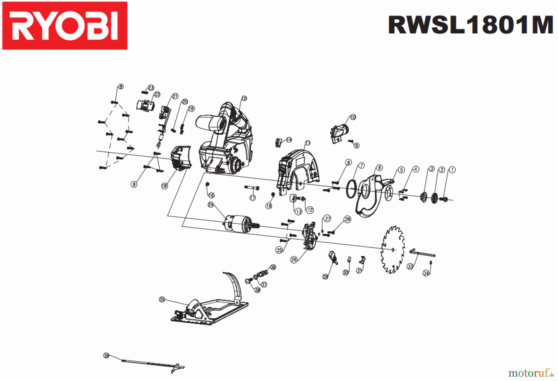  Ryobi Sägen Kreissägen RWSL1801M Seite 1