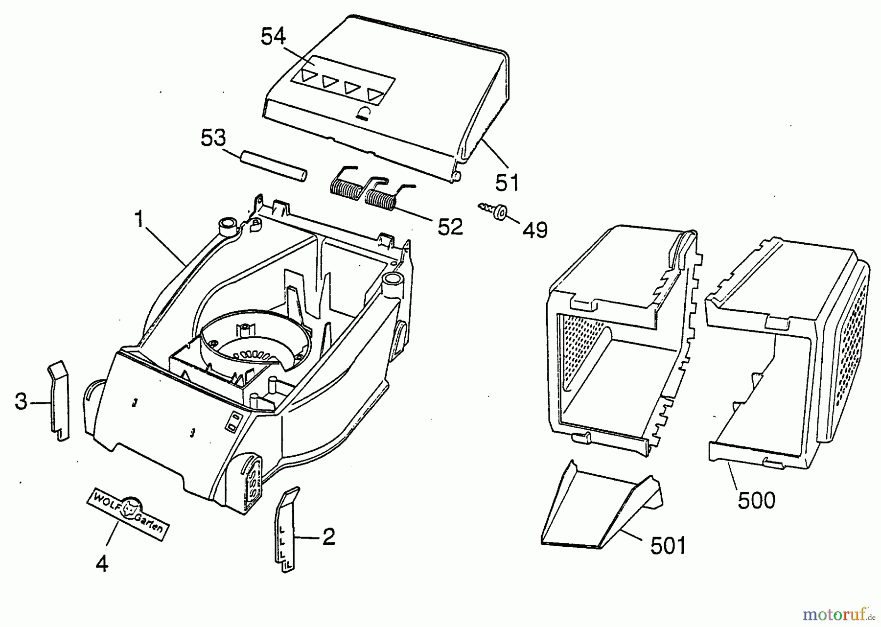 Wolf-Garten Battery mower P 32 A 2 4911001 Series C (1999) Grass box, Rear flap, Deck housing