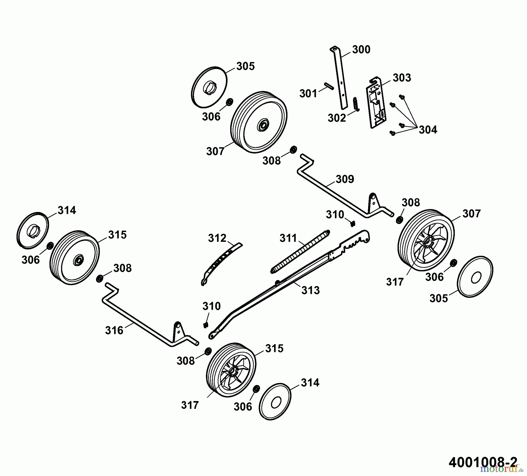  Wolf-Garten Petrol mower HBM 40 B 4001008 Series D  (2006) Height adjustment, Wheels