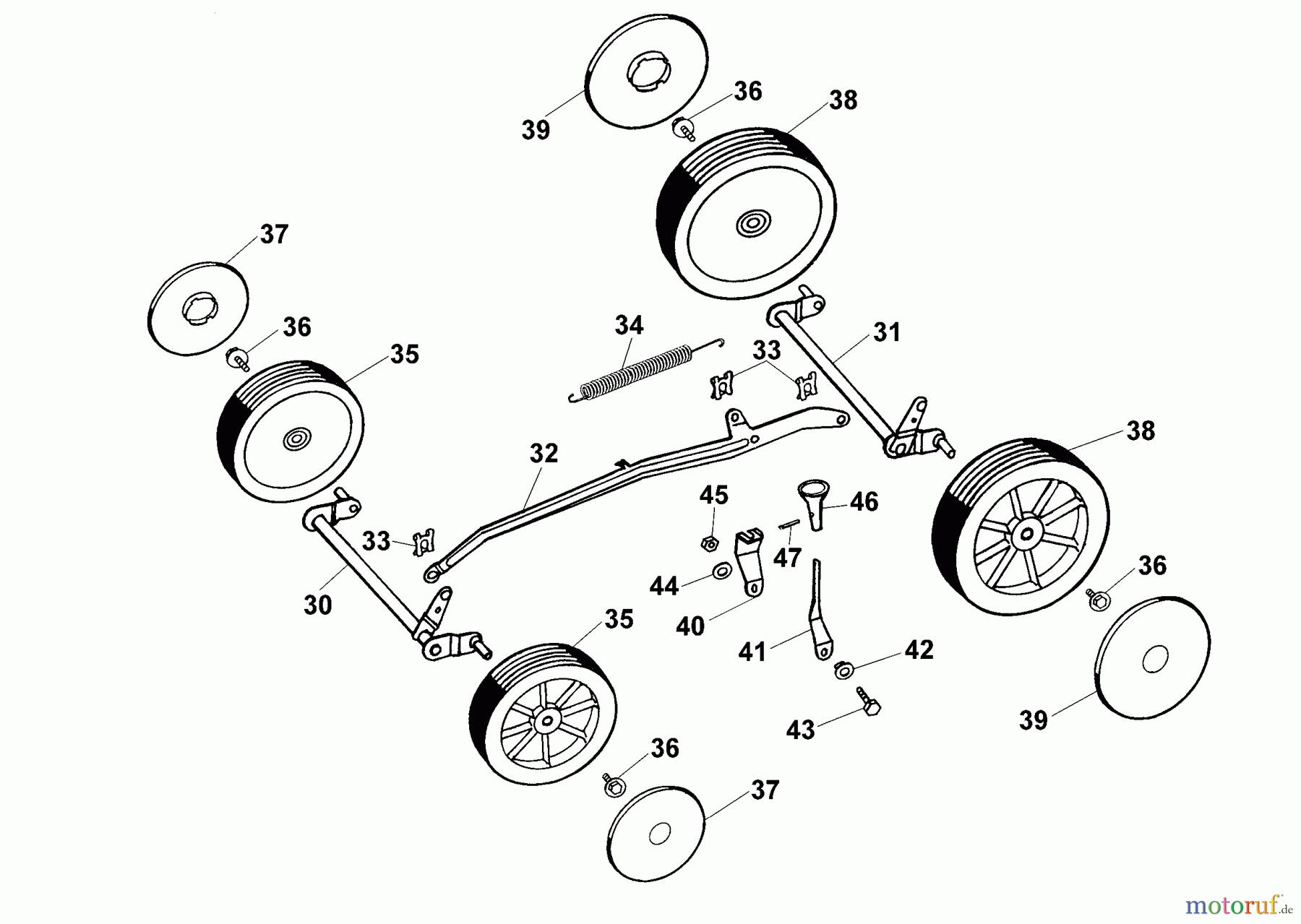  Wolf-Garten Petrol mower Concept 43 B 4345000 Series A  (1999) Height adjustment, Wheels