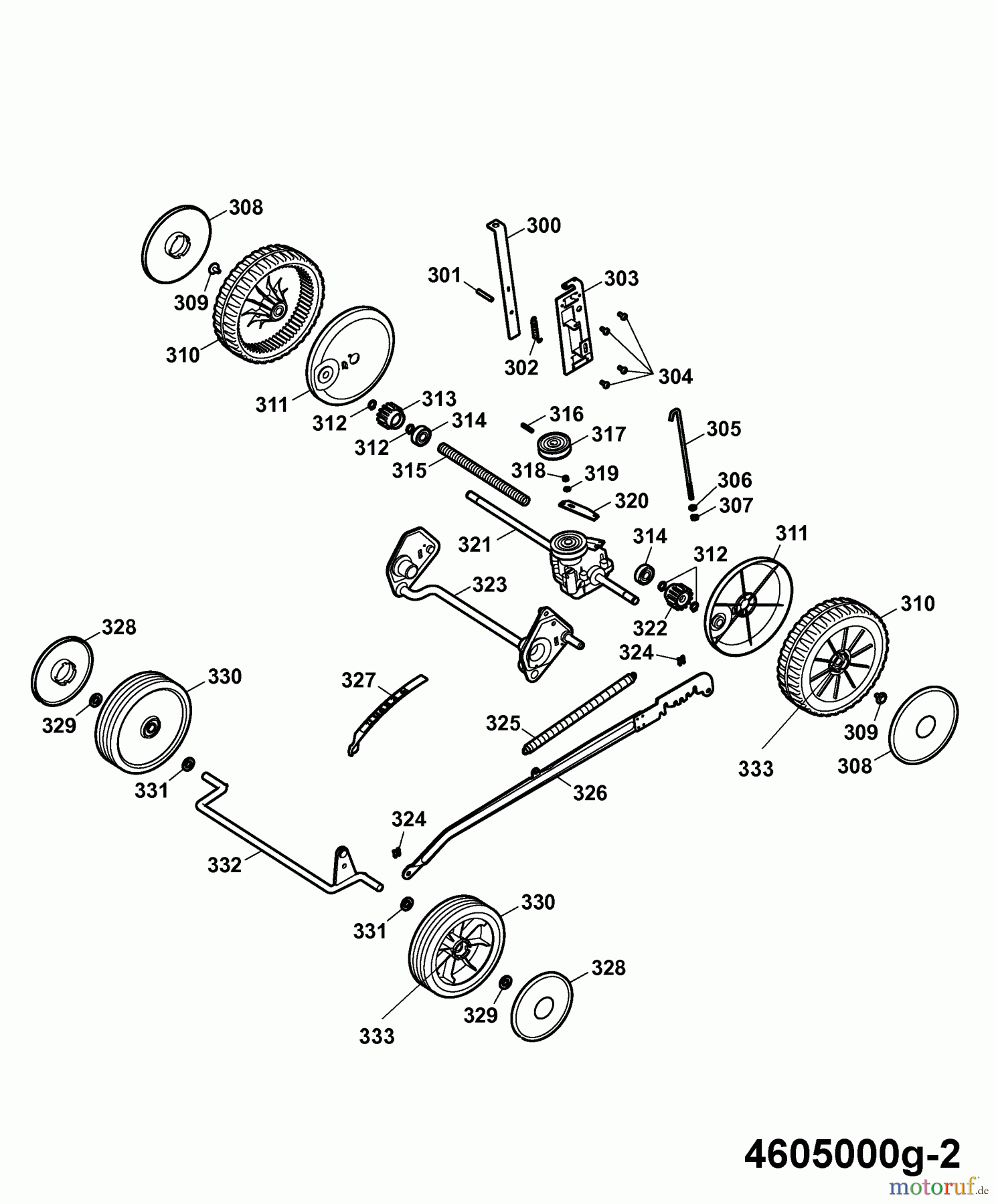  Wolf-Garten Petrol mower self propelled Esprit 46 BA 4605000 Series G  (2007) Gearbox, Wheels, Cutting hight adjustment