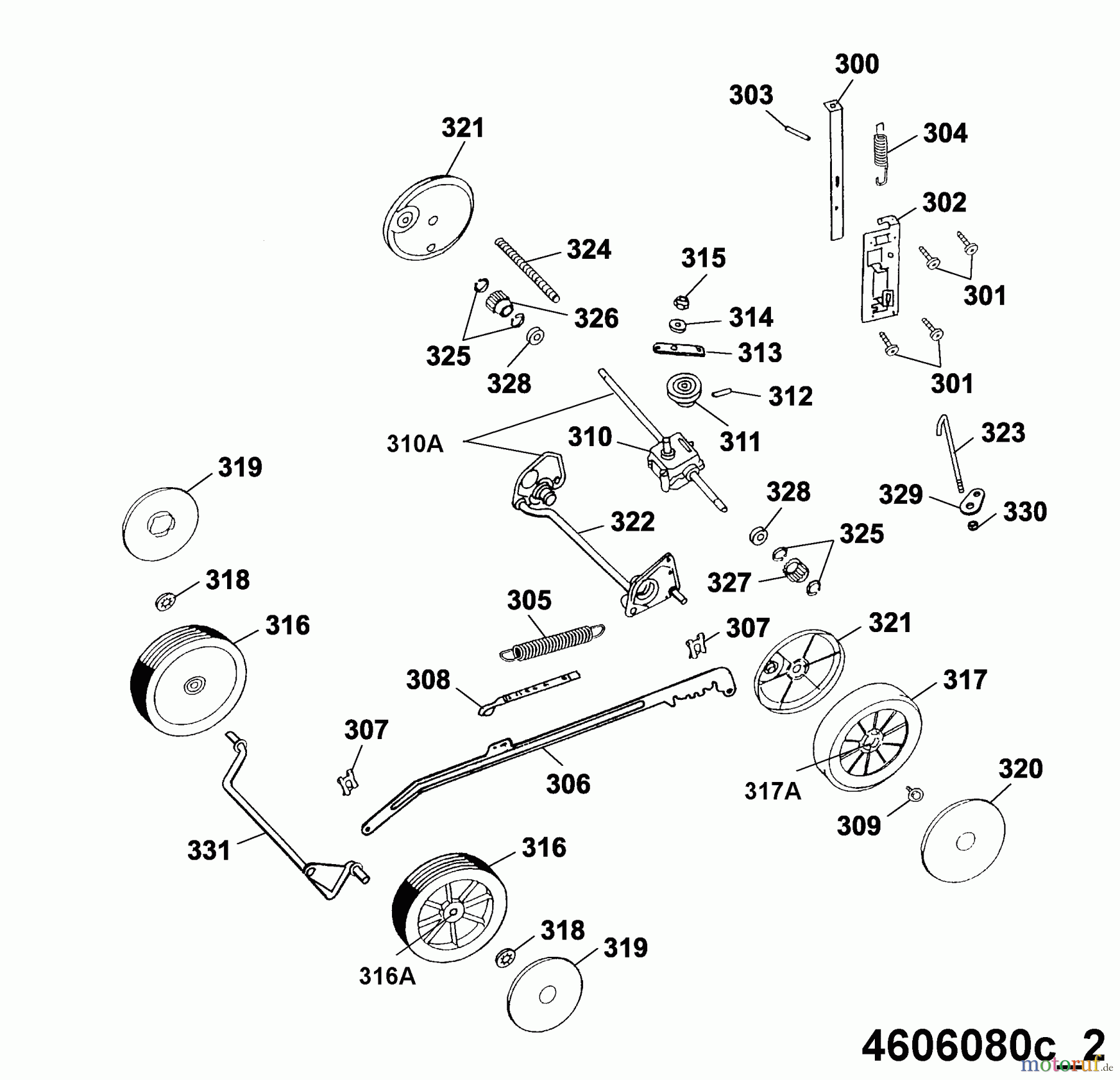 Wolf-Garten Petrol mower self propelled B 46 TBA 4606080 Series C (2005) Wheels, Cutting hight adjustment