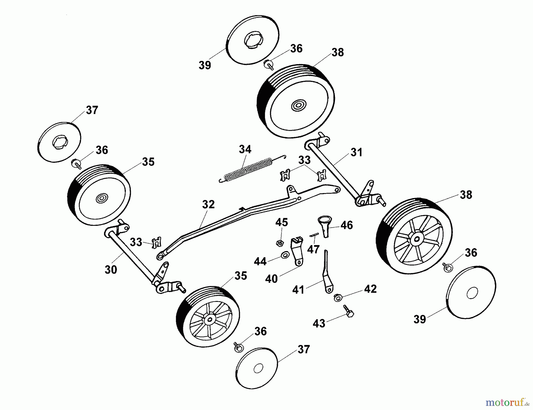  Wolf-Garten Petrol mower Concept 47 B 6430000 Series A  (1999) Height adjustment, Wheels