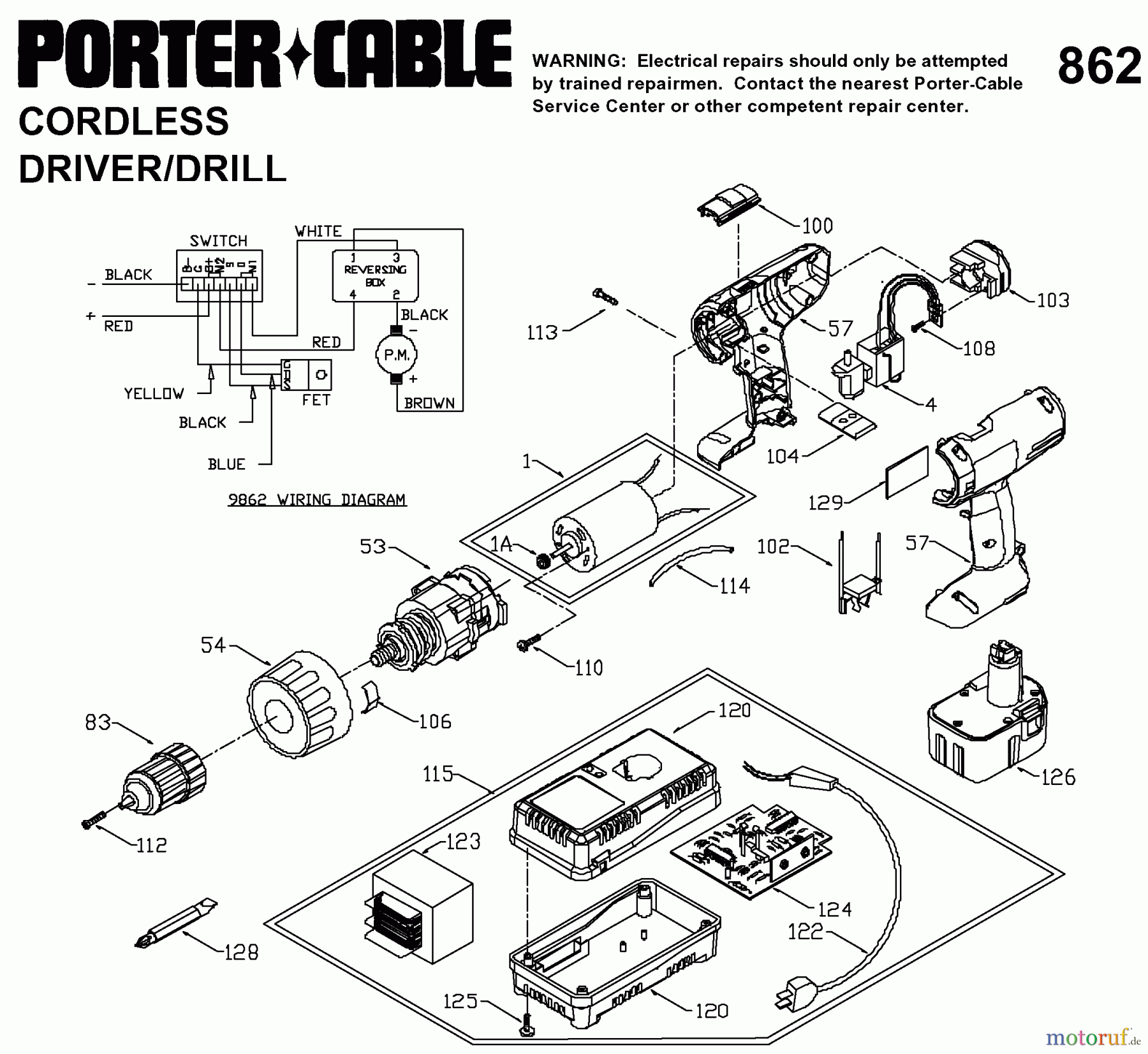  PORTER CABLE Divers 3/8IN 12V CDLS DRILL 9862 Seite 1