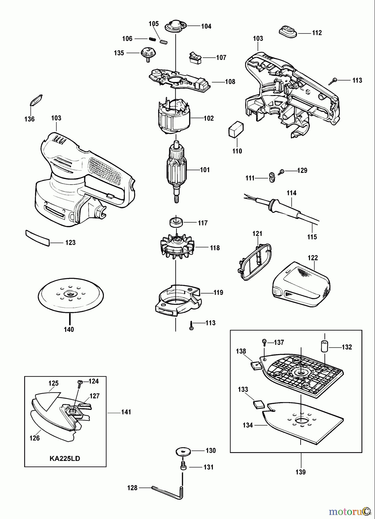 BLACK+DECKER INTERNO DISPOSITIVO DI SABBIATURA LEVIGATRICE ORBITALE KA225 Seite 1