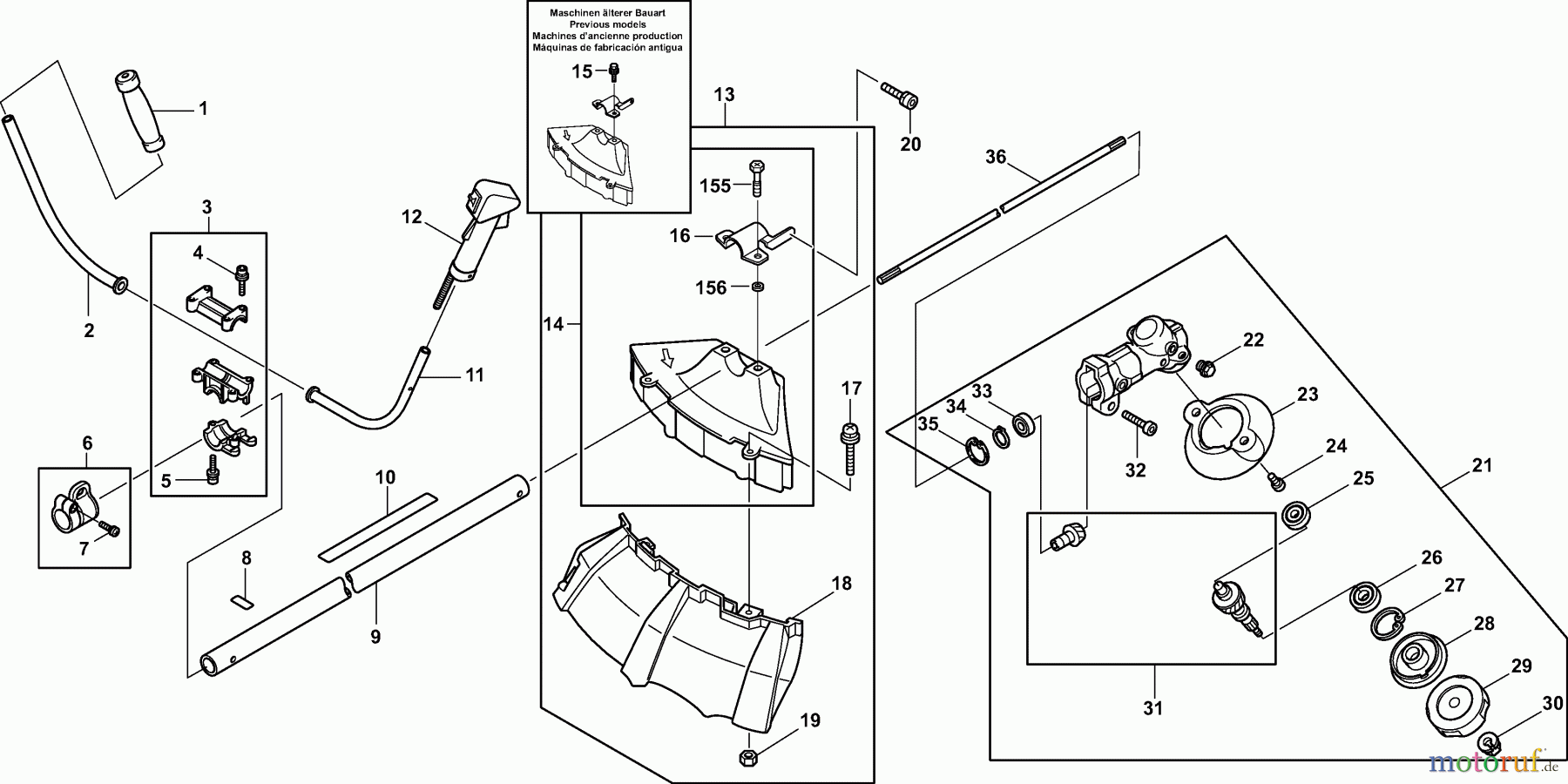  Dolmar Motorsensen & Trimmer Benzin 2-Takt MS-26 U 1  Hauptrohr, Griff, Schutzhaube, Getriebe