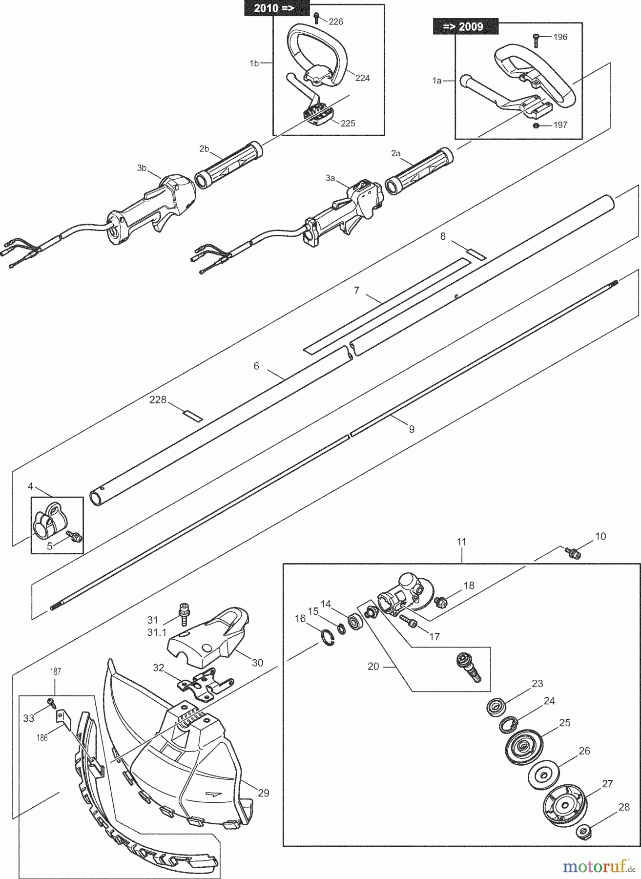  Dolmar Motorsensen & Trimmer Benzin 4-Takt MS2454CE 1  Hauptrohr, Griff, Schutzhaube, Getriebegehäuse