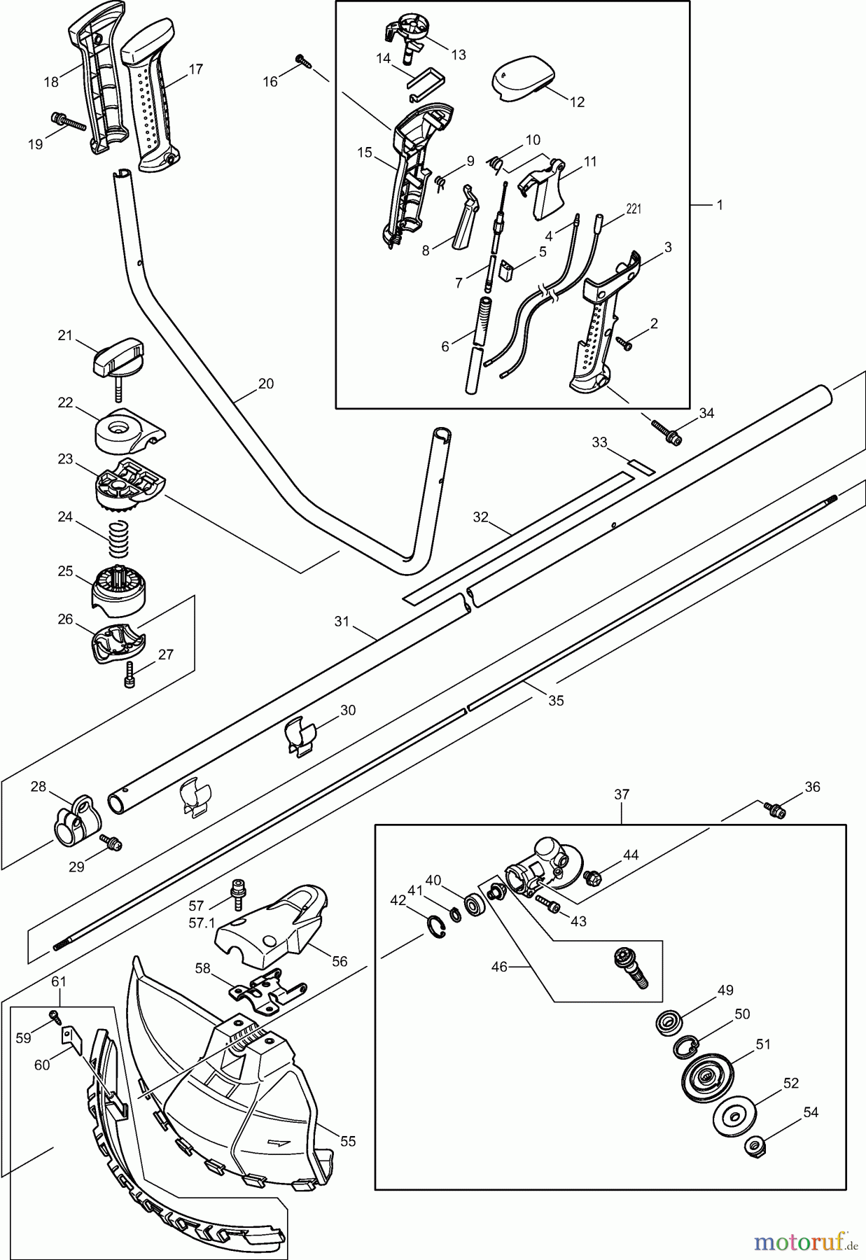  Dolmar Motorsensen & Trimmer Benzin 4-Takt MS-245.4 U (USA) 1  Hauptrohr, Griff, Schutzhaube, Getriebegehäuse