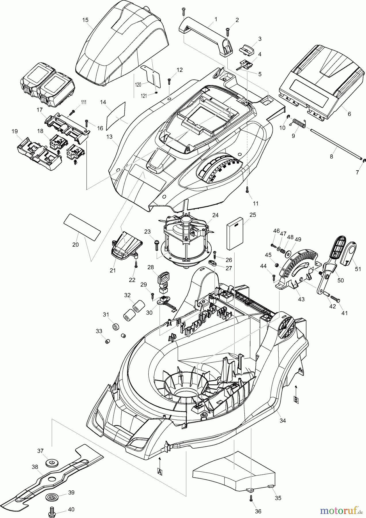  Dolmar Rasenmäher Akku AM3743 1  Gehäuse, Motor, Messer