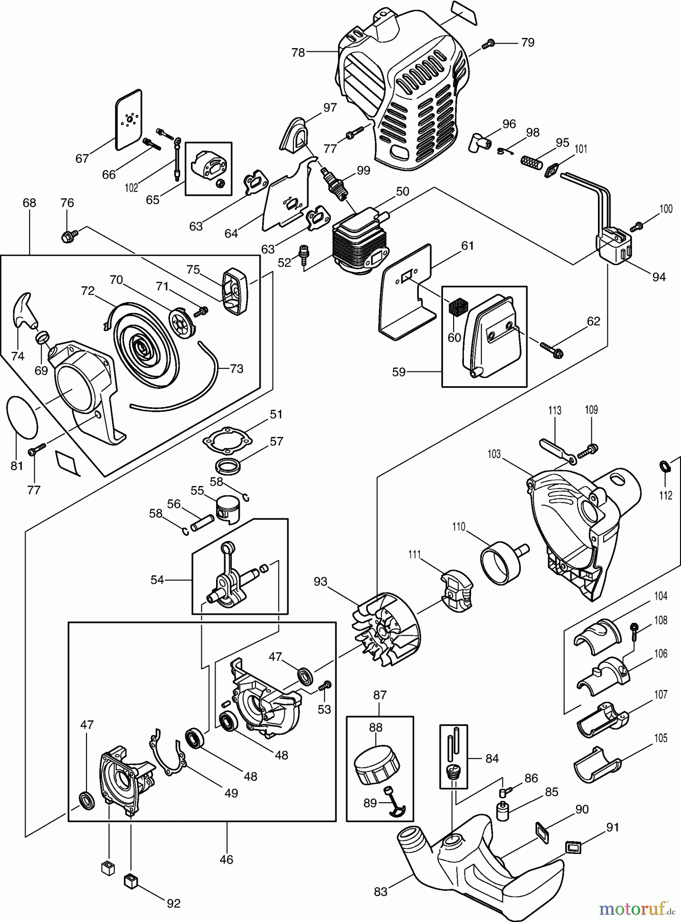  Dolmar Motorsensen & Trimmer Benzin 2-Takt MS-253 (USA) 3  Motor, Anwerfvorrichtung, Kupplung, Kraftstofftank, Schalldämpfer