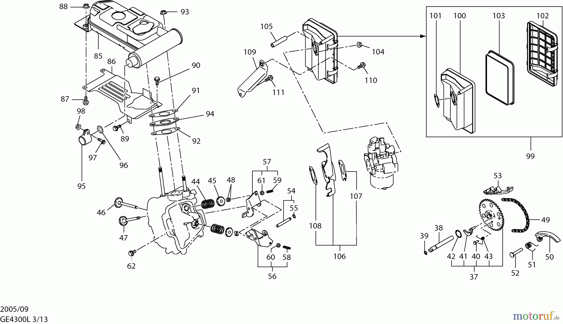 Dolmar Stromerzeuger GE-4300 L 3  Ventile, Luftfilter, Schalldämpfer