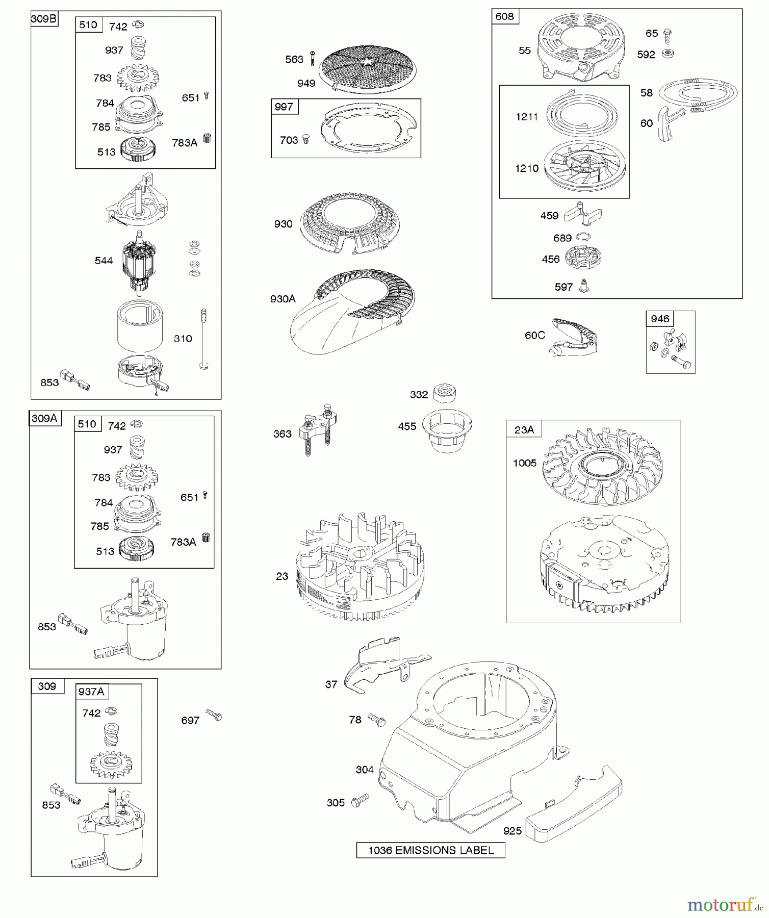  Viking Motoren B & S 12. . . 126T02-4164-B1 B - Lüftergehäuse, Elektroanlasser, Schwungrad