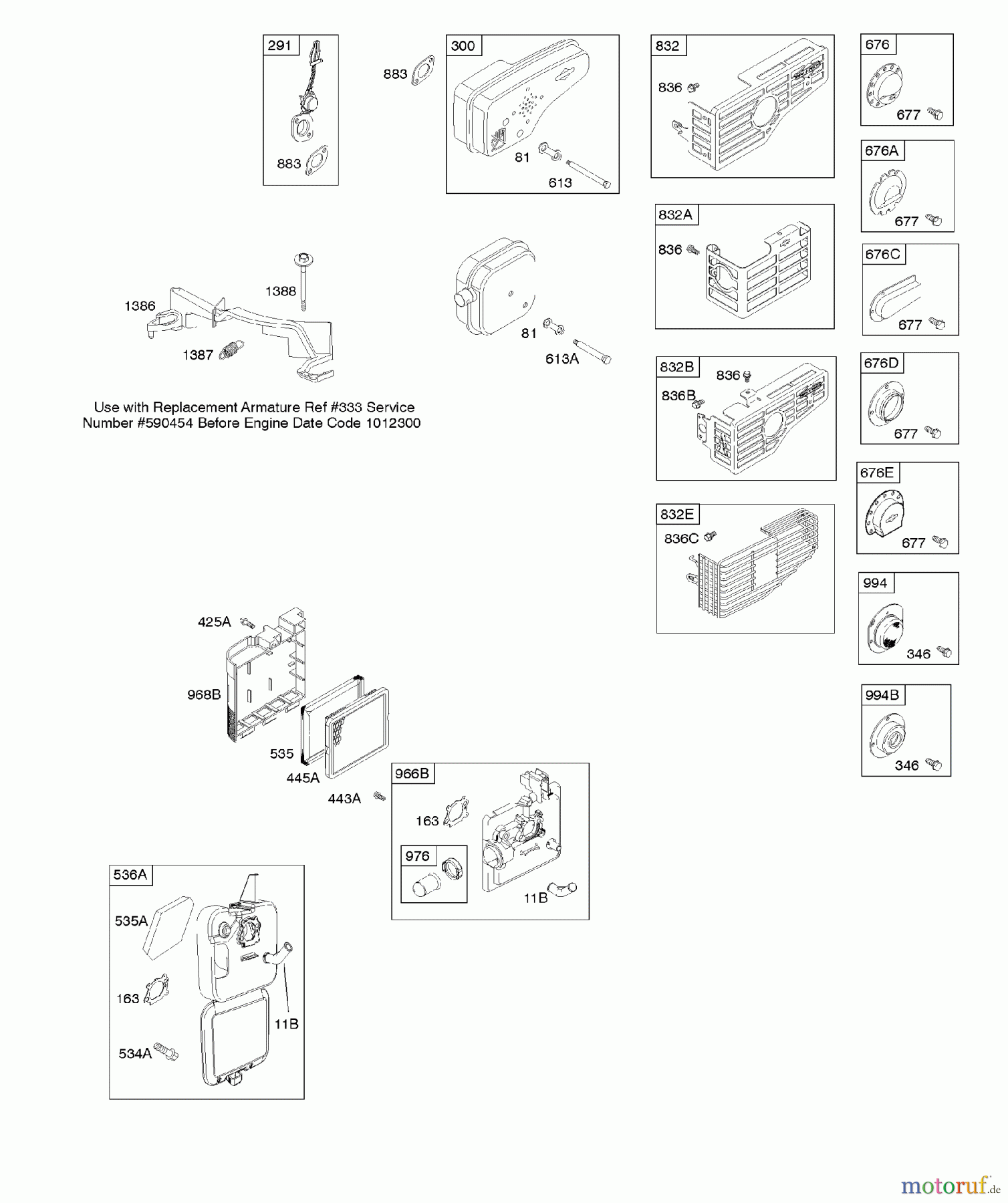 Viking Motoren B & S 12. . . 126T07-4823-B1 A - Luftfilter, Abgasanlage, Reglerfeder