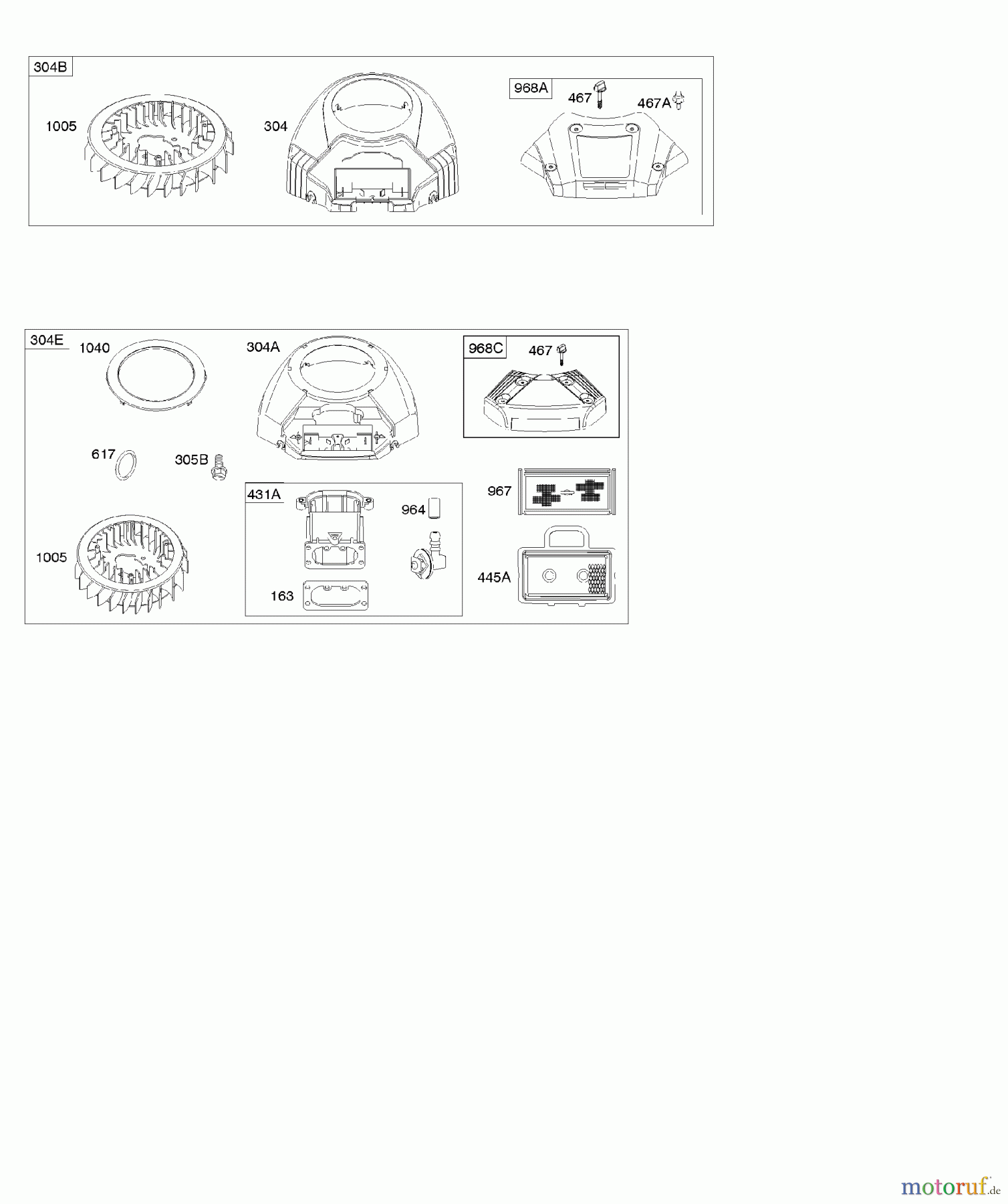 Viking Motoren B & S 40. . . 407777-0117-E1 B - Lüftergehäuse, Luftfilter, Dichtungssatz -