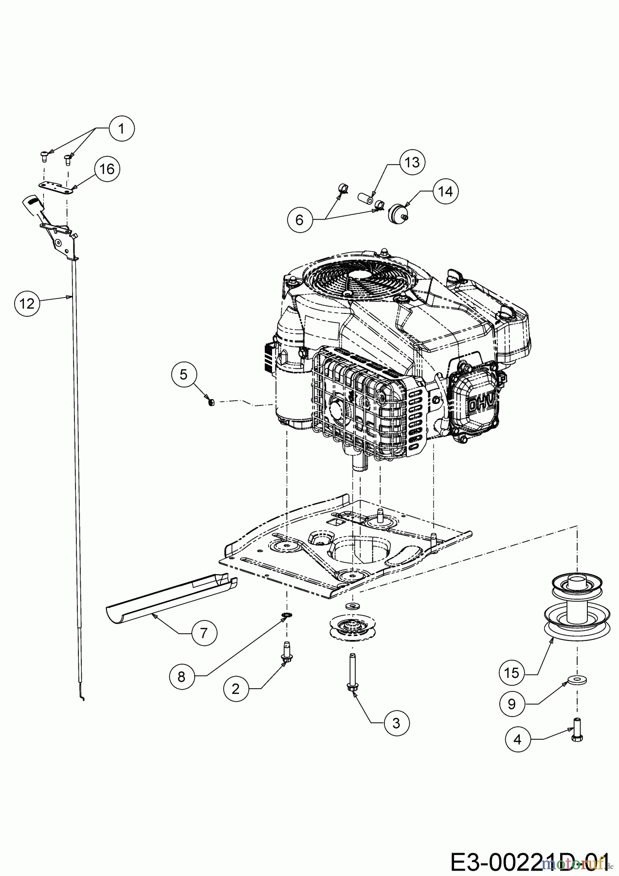 MTD Lawn tractors Mnirider 76 RDHE 13B721SD600 (2021) Choke- and throttle control, Engine pulley, Engine accessories