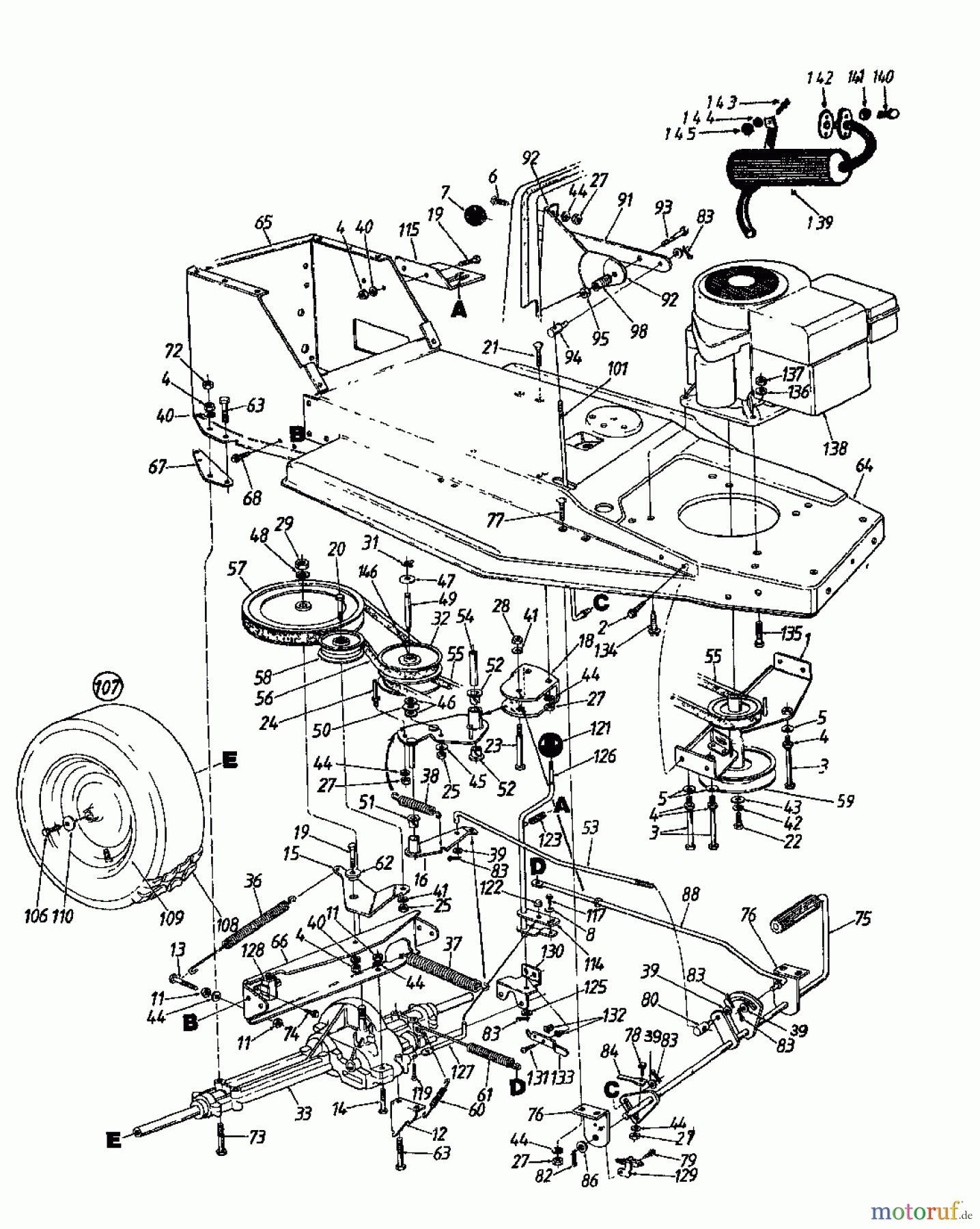  MTD Lawn tractors 11/81 137-3320  (1987) Drive system, Engine pulley, Pedal, Rear wheels