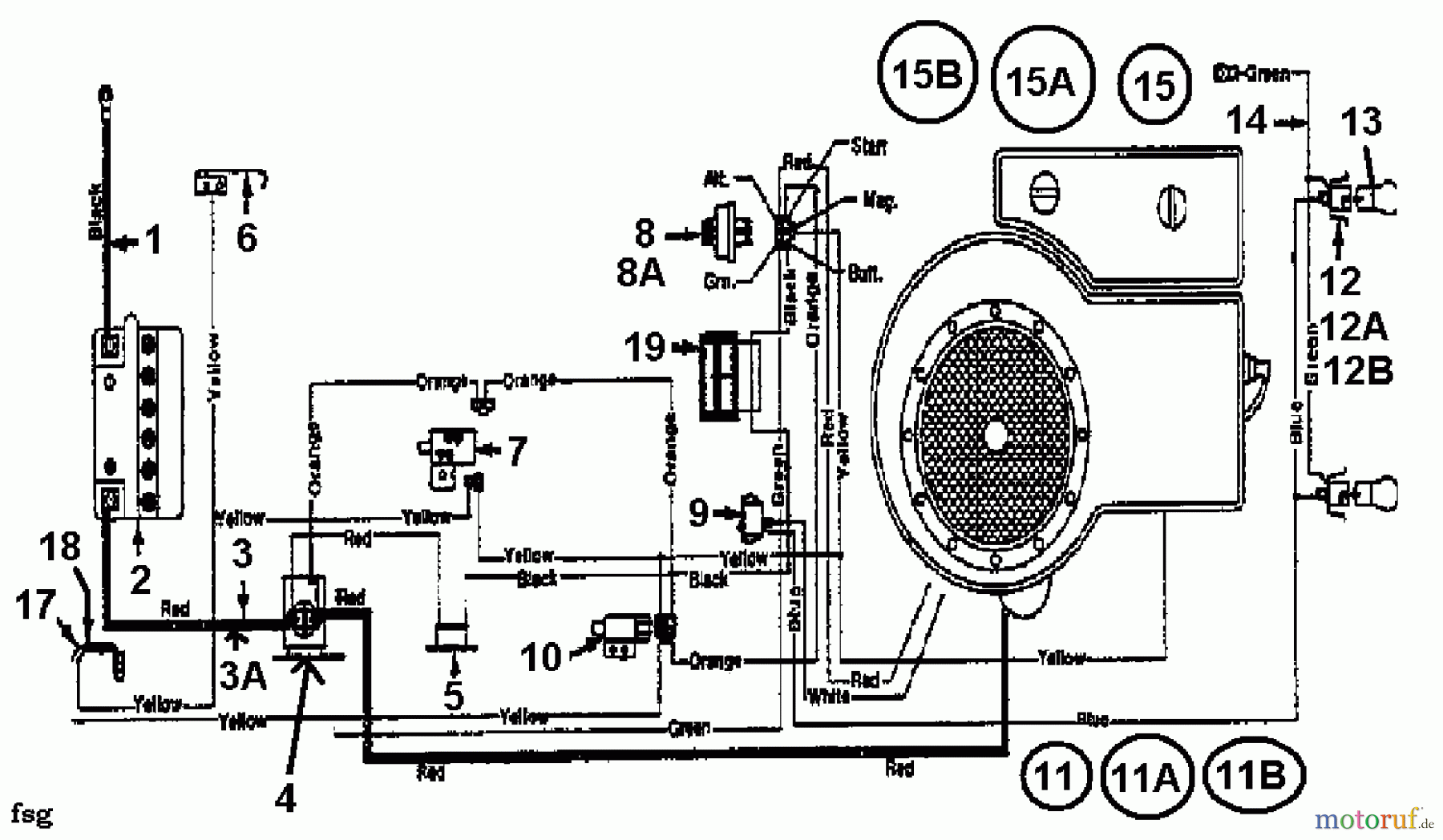  Motec Lawn tractors GT 12 LR 132-451E632  (1992) Wiring diagram single cylinder