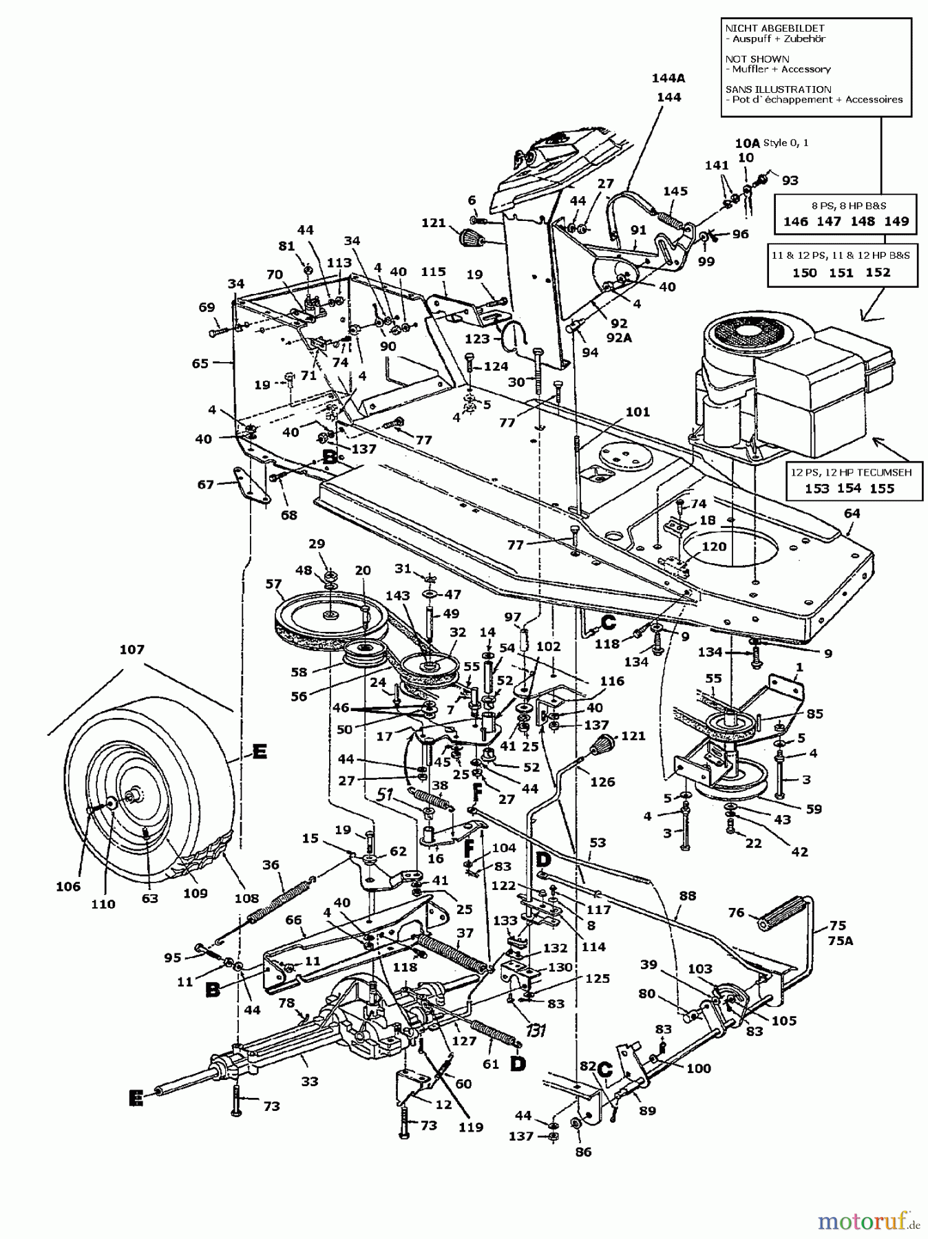  Bauhaus Lawn tractors Gardol Topcut 12/91 133I471E646  (1993) Drive system, Engine pulley, Pedal, Rear wheels