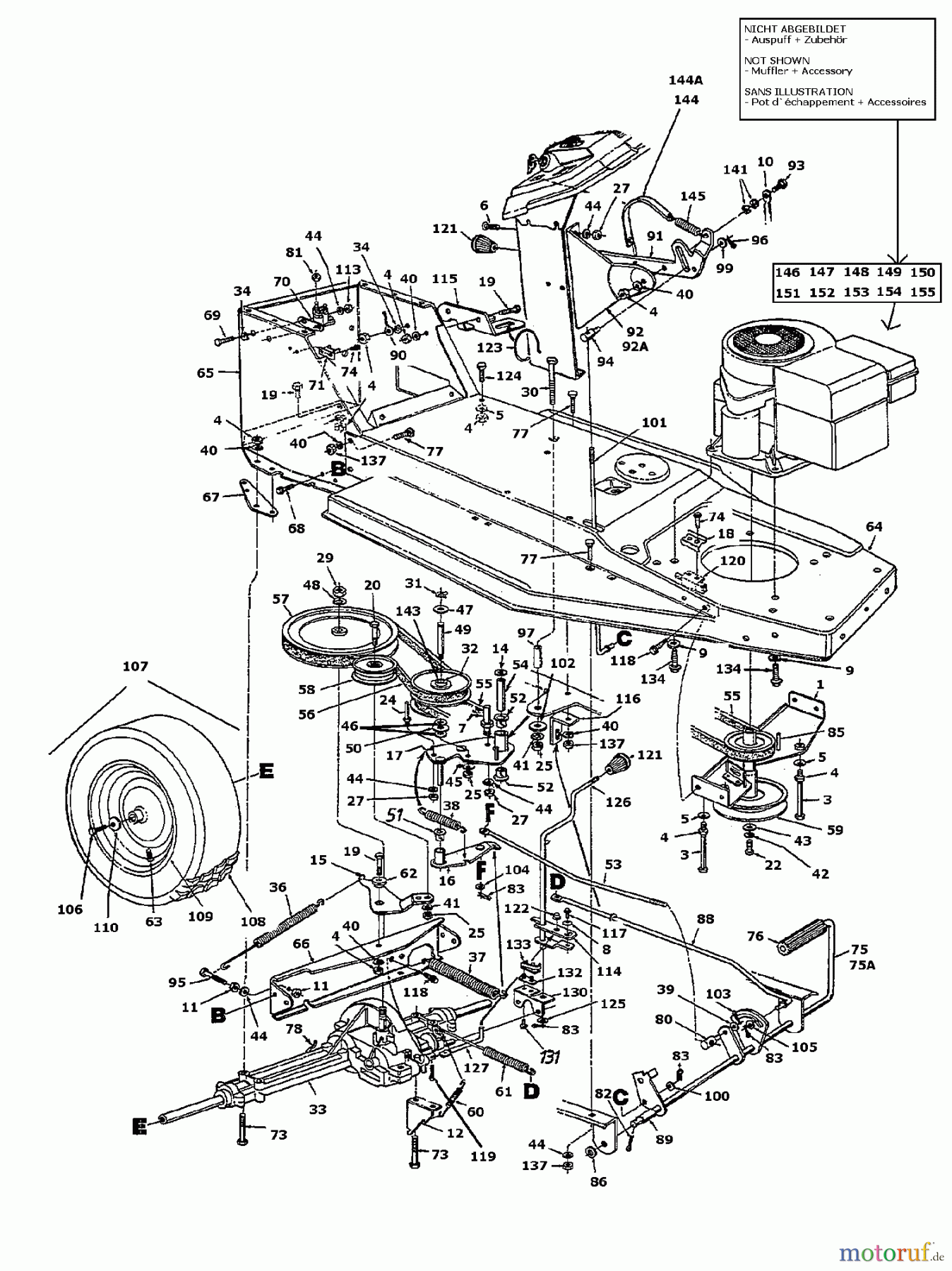  Bauhaus Lawn tractors Gardol Topcut 12/91 134I471E646  (1994) Drive system, Engine pulley, Pedal, Rear wheels