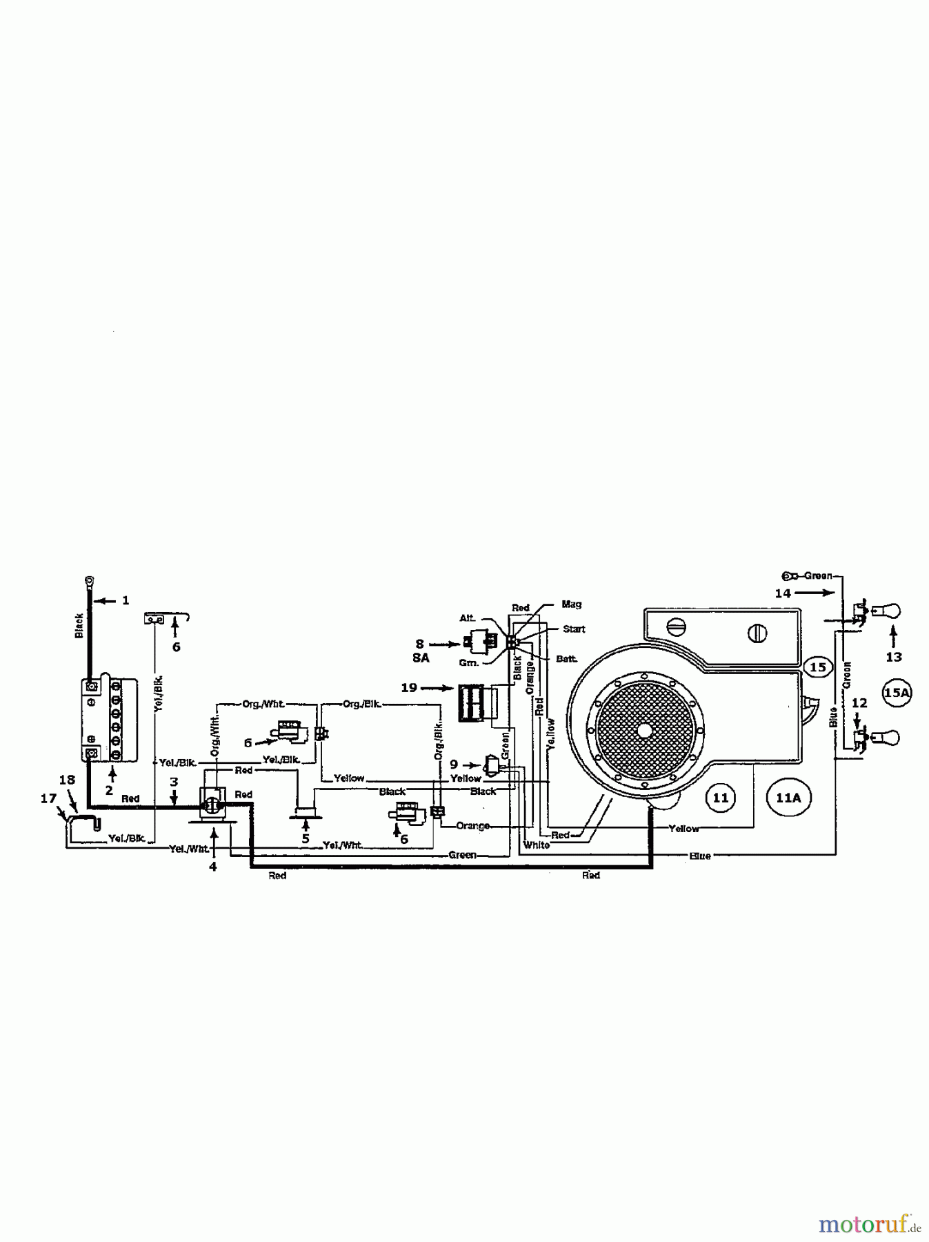  Columbia Lawn tractors I 451 E 134I451E626  (1994) Wiring diagram single cylinder