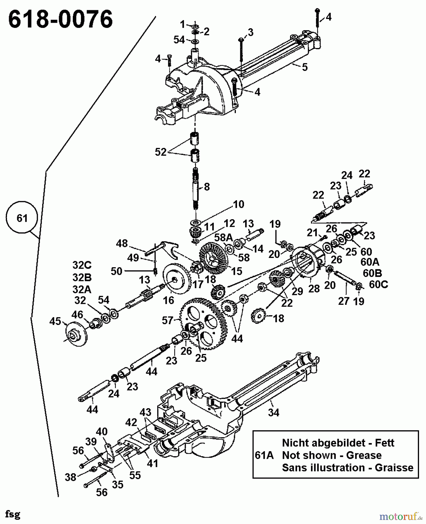  Bauhaus Lawn tractors Gardol Topcut 12/91 135H453E646  (1995) Gearbox 618-0076