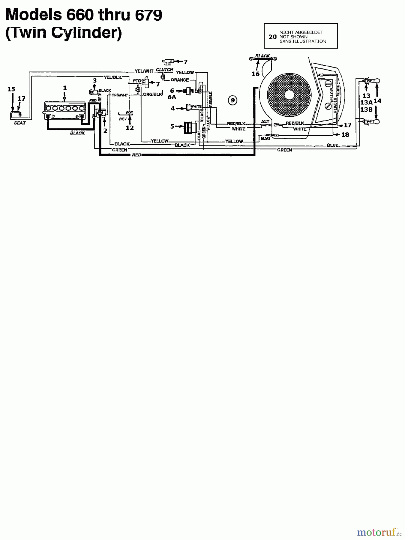  MTD Lawn tractors 12.5/76 134K675C678  (1994) Wiring diagram twin cylinder