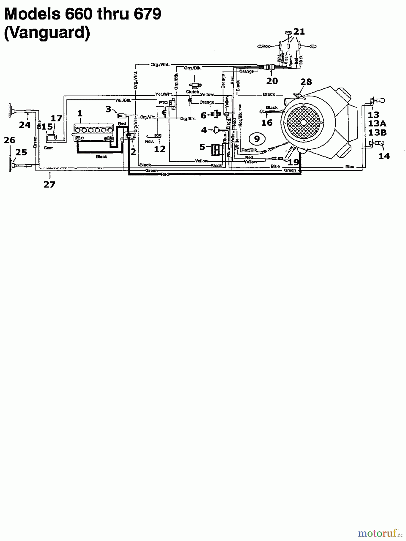  MTD Lawn tractors 12.5/76 134K675C678  (1994) Wiring diagram Vanguard