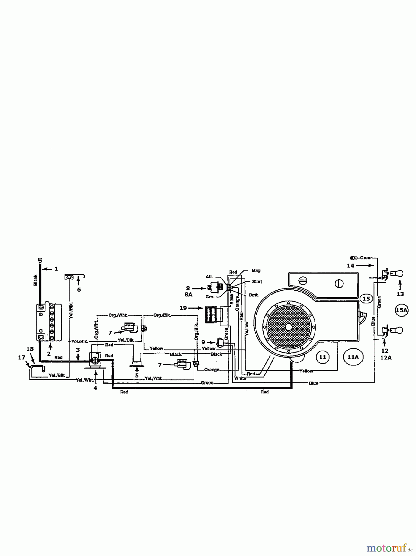  Columbia Lawn tractors 110/810 135B451D626  (1995) Wiring diagram single cylinder