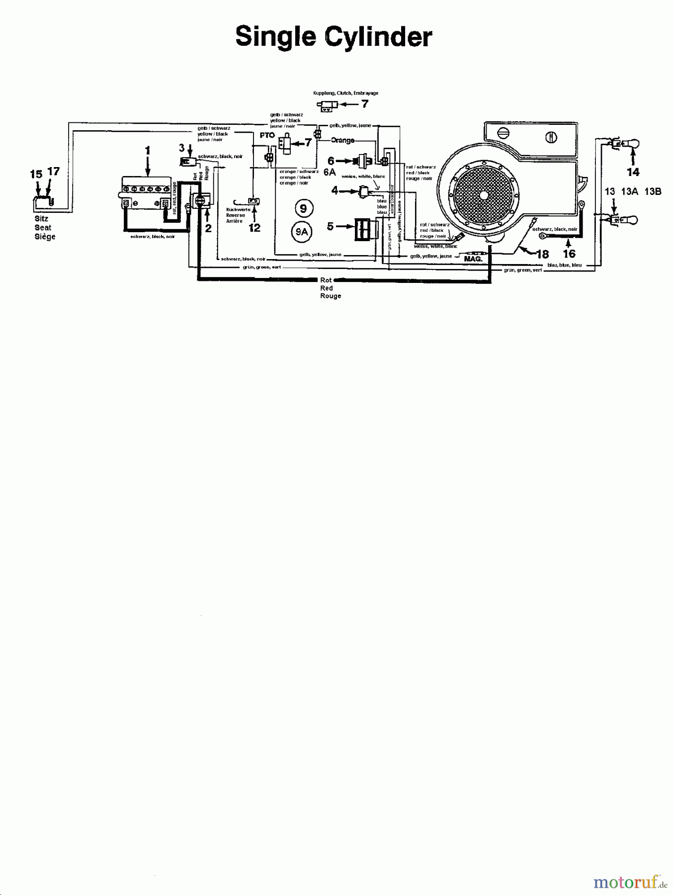  MTD Lawn tractors 12.5/76 134K675C678  (1994) Wiring diagram single cylinder