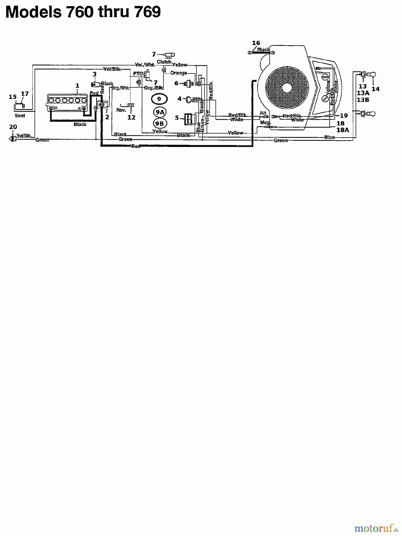  MTD Lawn tractors 125/102 134K765N678  (1994) Wiring diagram