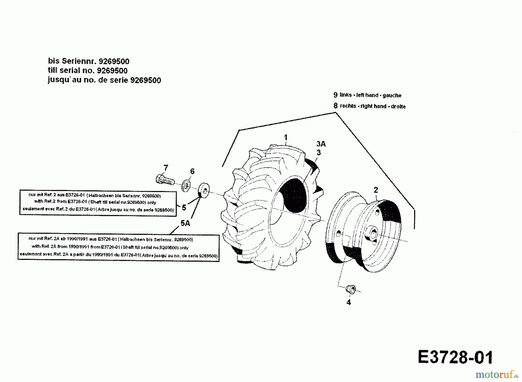  Cub Cadet Multi purpose two wheel tractor TWT 650 00026.06  (1997) Tires till serial no. 9269500