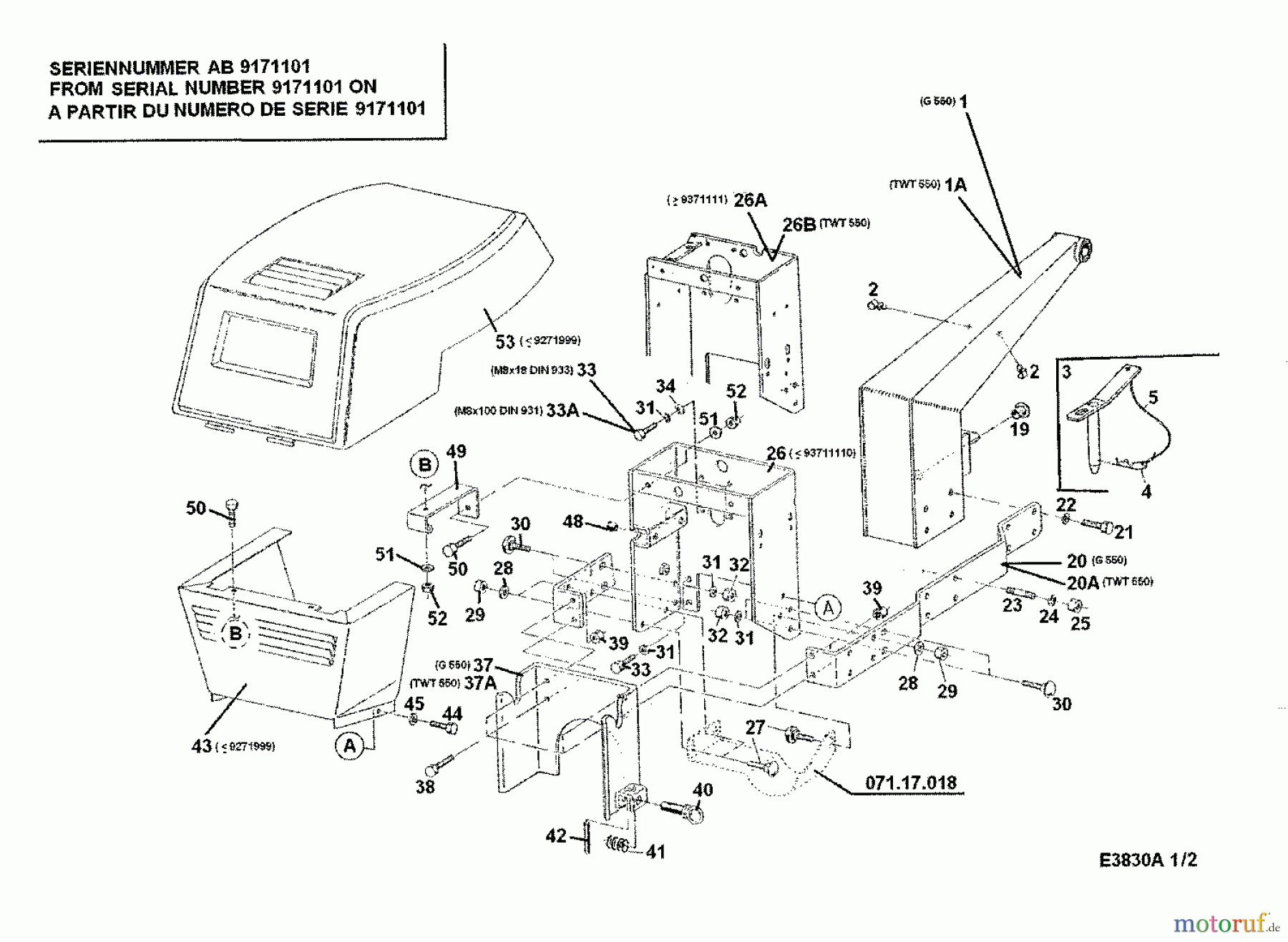  Cub Cadet Multi purpose two wheel tractor TWT 550 00026.07  (1997) Hood, Lower handle