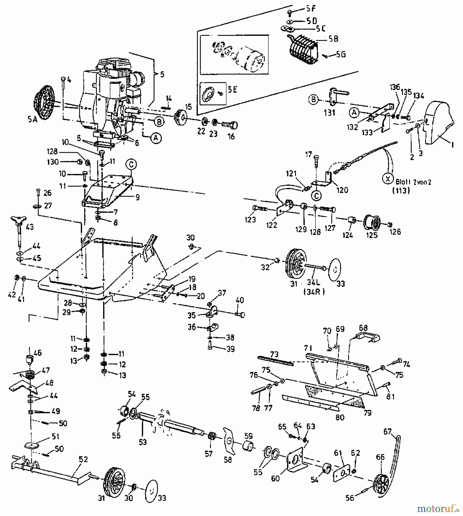  MTD Petrol verticutter V 38 G 16APG00Y678  (1999) Belt, Cutter block, Engine, Wheels