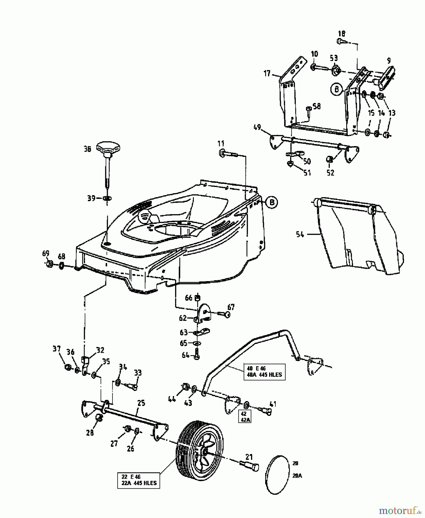  MTD Electric mower E 46 18A-T3G-678  (1998) Height adjustment, Front wheels