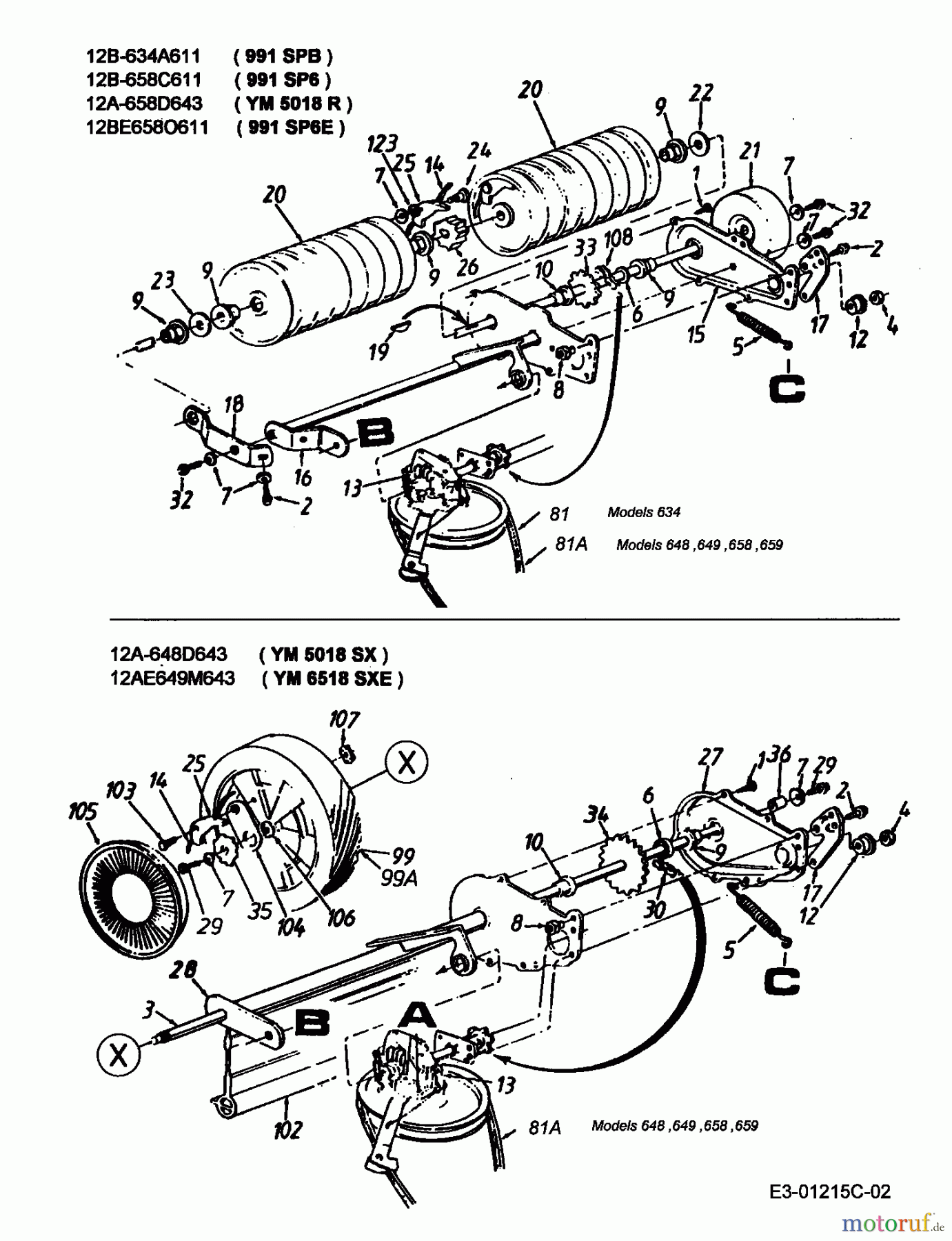Yard-Man Petrol mower self propelled YM 5018 R 12A-658D643 (2000) Gearbox, Rollers, Wheels