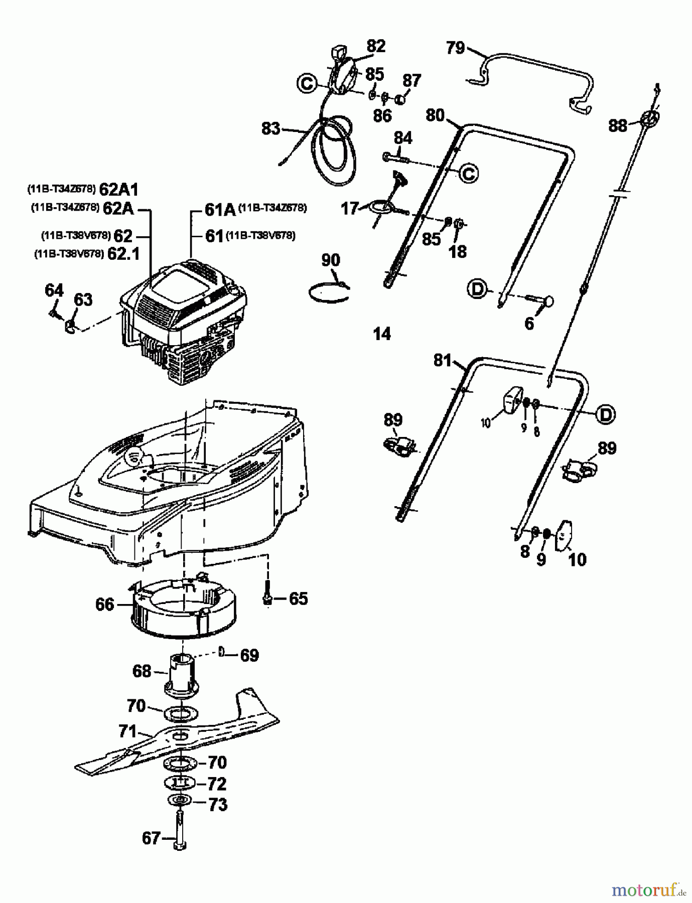  MTD Petrol mower GE 45 C 11B-T34Z678  (2000) Handle, Blade, Engine